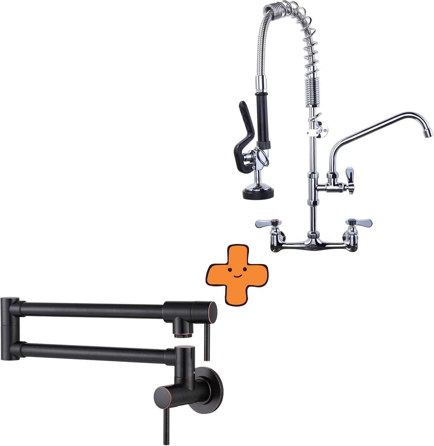 Aleasha Brass Made Pot Filler Oil Rubbed Bronze + 25 Inches Commercial Sink Faucet with Sprayer