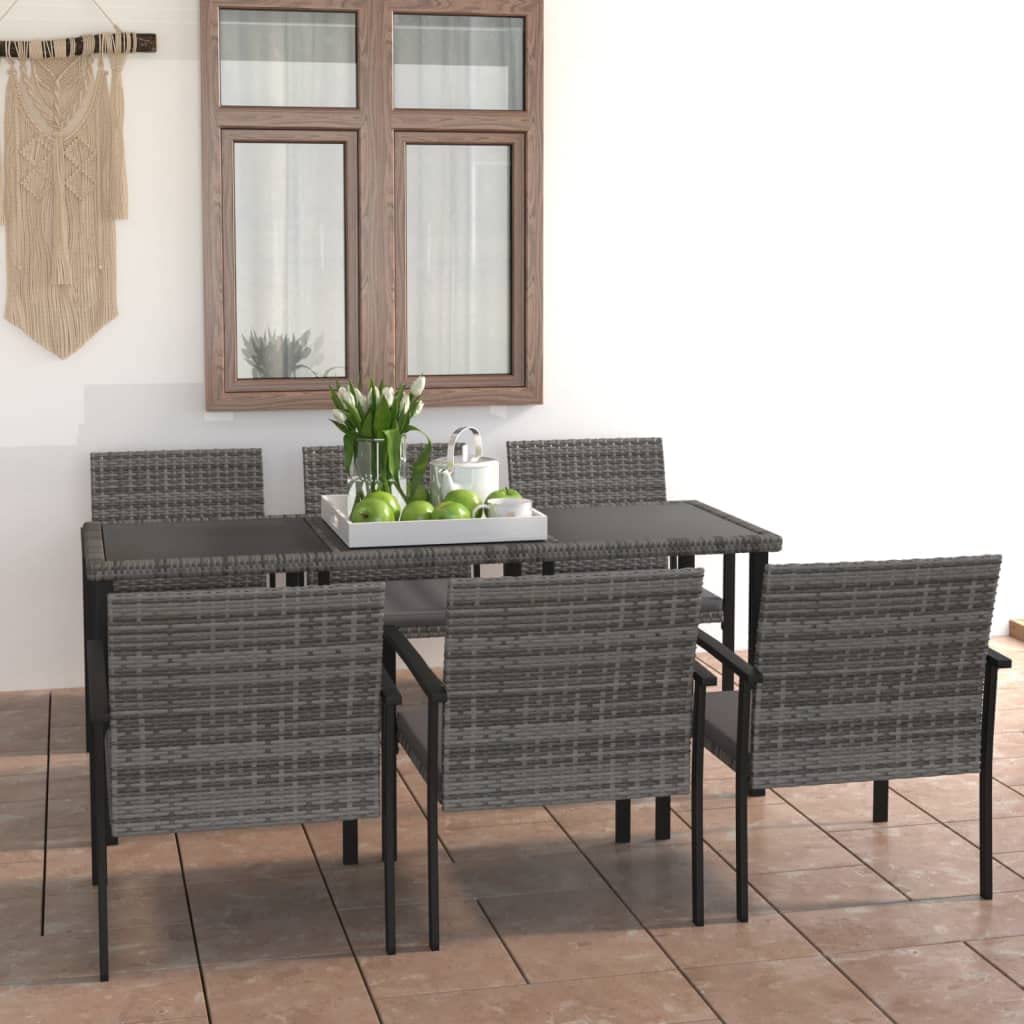 vidaXL Ensemble de Salle à Manger de Jardin 7 pcs Mobilier à Dîner Table et Chaises de Patio Salon de Jardin Extérieur Terrasse Gris Résine Tressée