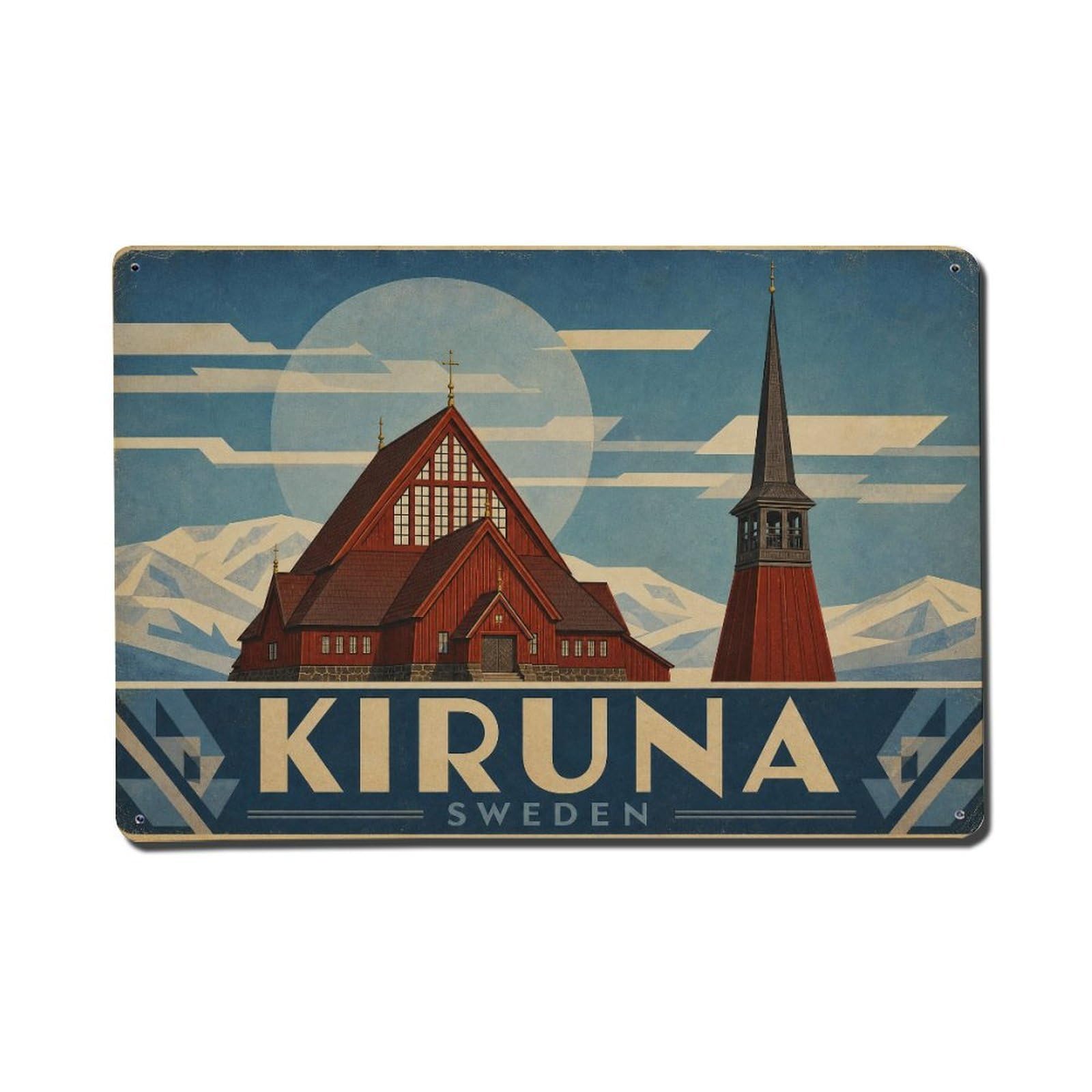 Travel Vintage Sweden Kiruna Metal Tin Sign Plaque Wall Decor for Cafe, Club Bar, Office, Garden Metal Poster 8x12Inch