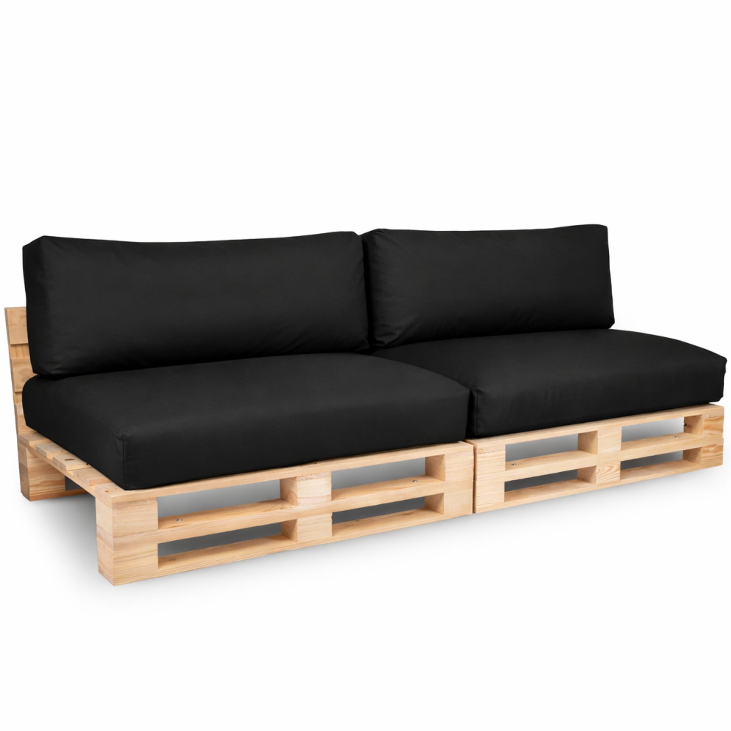 bananair - Pallet Cushions Outdoor - Waterproof & UV Resistant Fabric - Comfortable Foam Padded Garden Furniture Cushions (2 Seats 120x80 cm + 2 Backs 120x40 cm, Black)