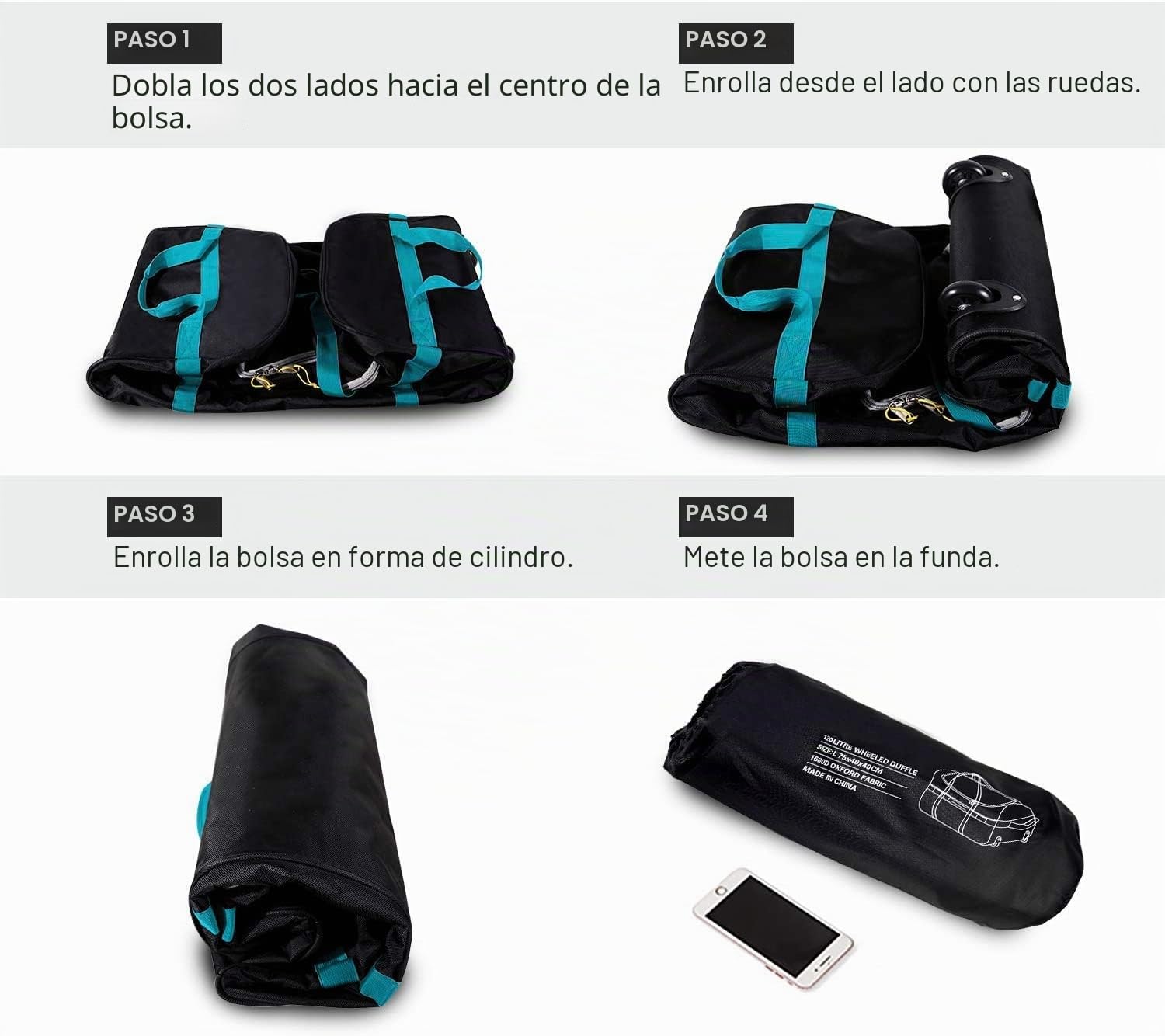 Bolsa de viaje grande con ruedas, plegable, portátil, versátil, Black-85l, 85 Liter, Clásico | Bolsa de viaje para vacaciones, viajes, acampada o fin de semana, resistente, resistente