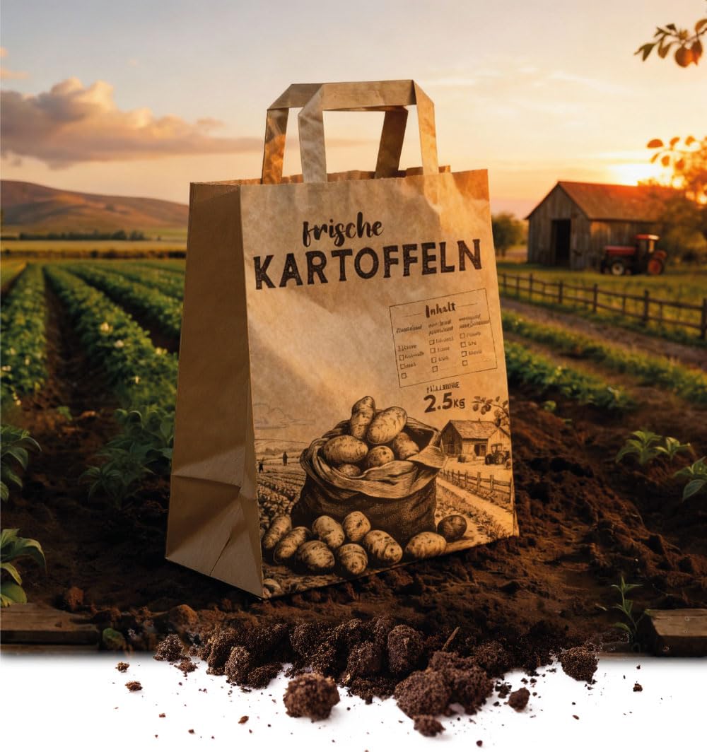 250 Papiertragetaschen Papiertaschen | Kartoffeln | Papiertüten | 2,5kg | Flachhenkel
