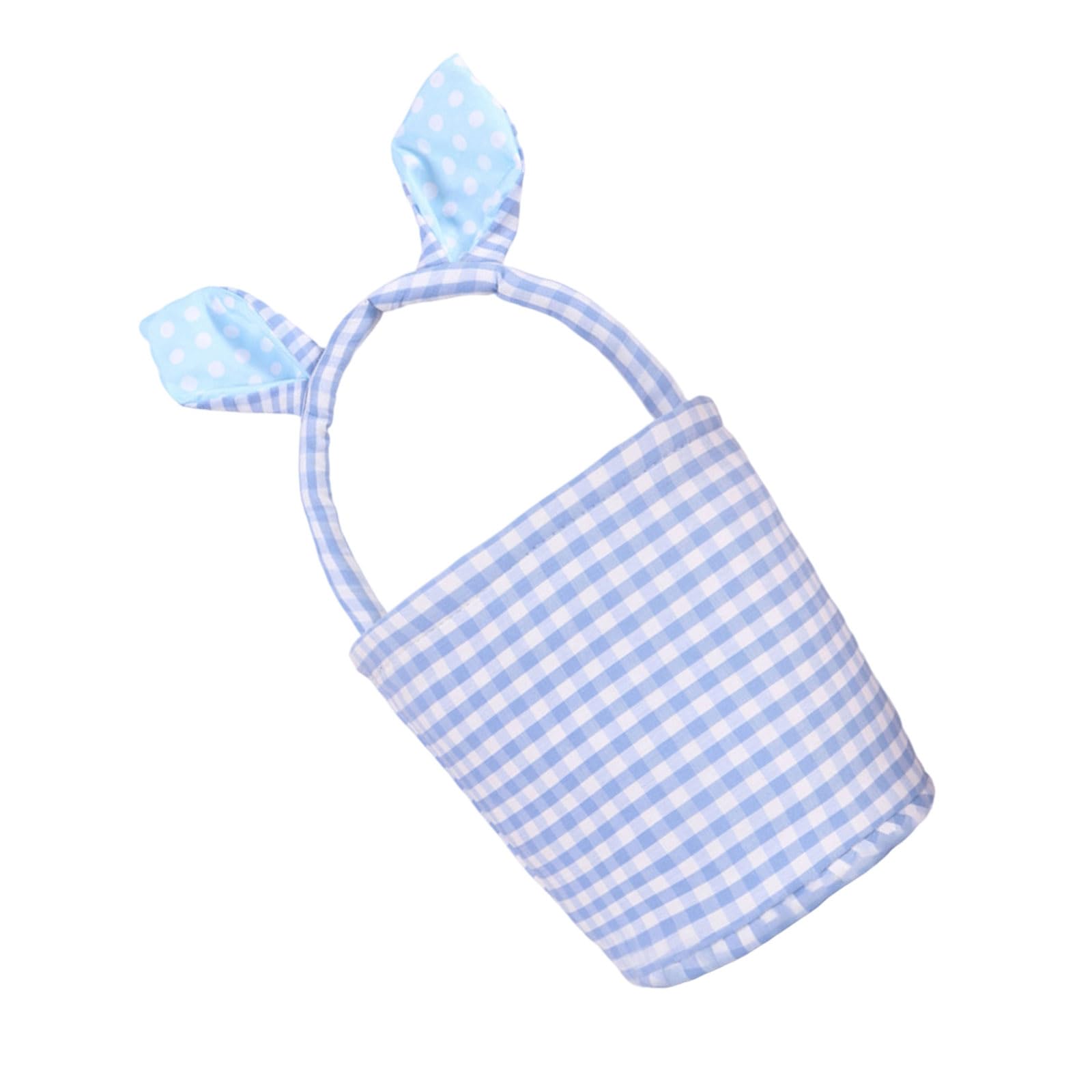 Nucelit Easters Rabbits Ear Decorative Storage Basket Striped Fabric Woven Handled Bin for Eggs Hunts Treats Home Decors Easters Celebration Basket