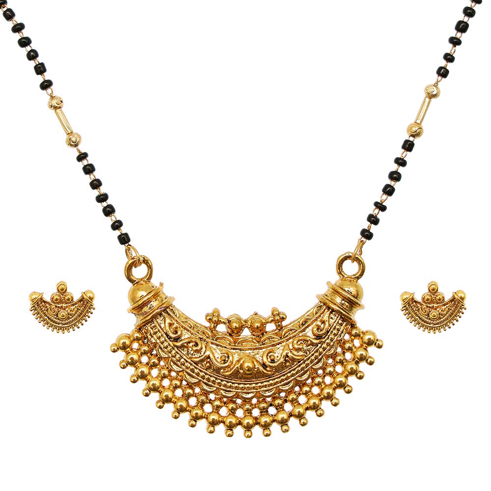 bhanu diam Yellow Super High Gold Plated Non-Precious Metal Mangalsutra and Earrings Set for Women