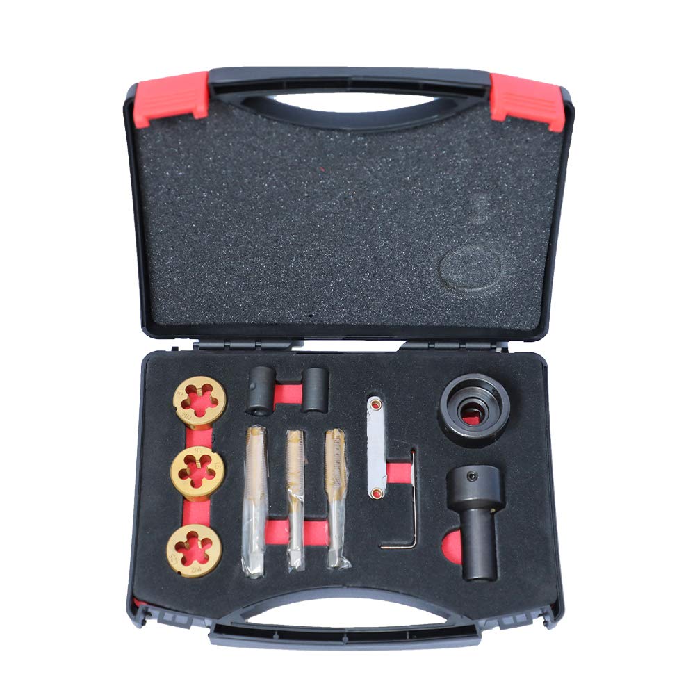 PLAYOCCAR Metric Tap and Die-Set for Wheel Studs & Nuts (M12x1.25 M12x1.5 M14x1.5), Thread Repairing Dies Tool Kit with Case - 12pcs
