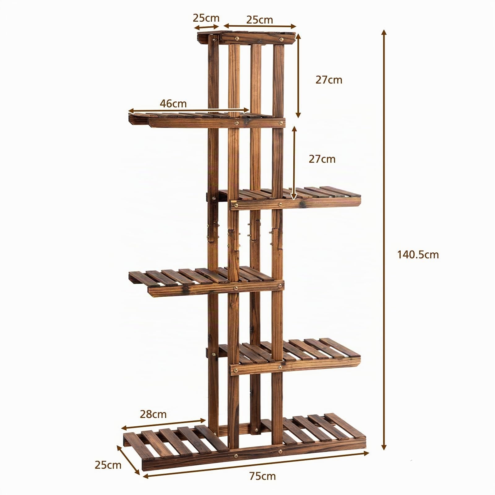 GIANTEX Scaffale Portapiante, Portafiori a 6 Ripiani a Scala in Legno, Design Robusto Elegante per Giardino/Soggiorno/Balcone/Cortile,(75x25x140,5 cm)