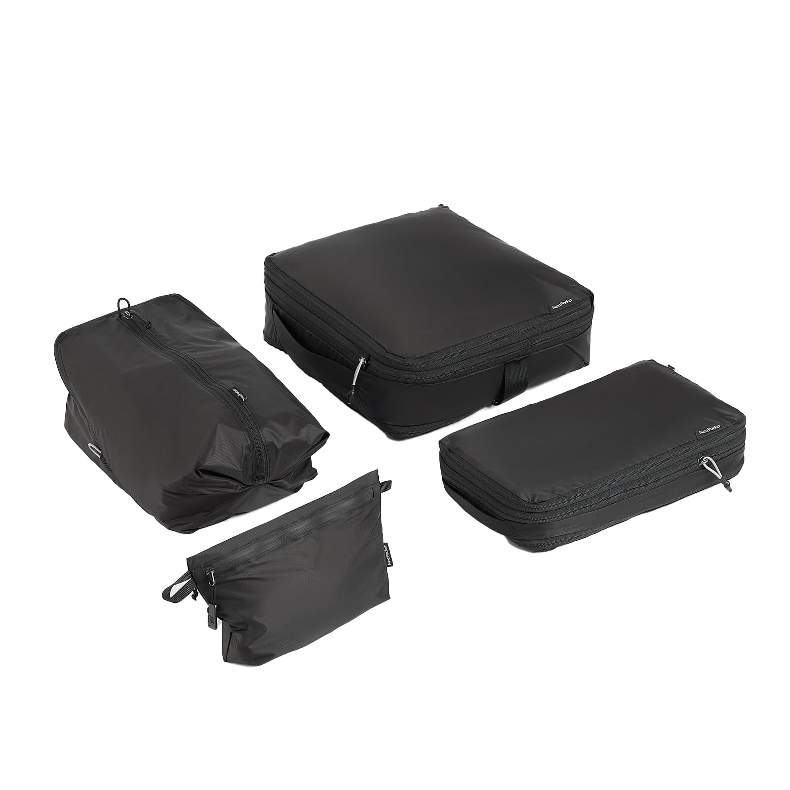 4 Pack Ultralight Compression Packing Organizer with Accessory Pouch & Shoe Bag, YKK Double Sided Zipper Travel Cubes Set for Backpack & Suitcase(G4, Black)