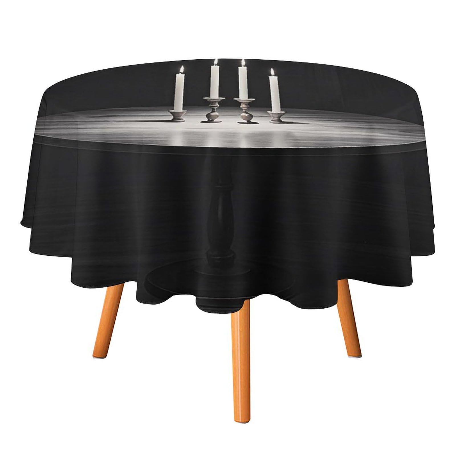 Nappe ronde imprimée bougies d'humeur lavable de 177 cm pour table de salle à manger