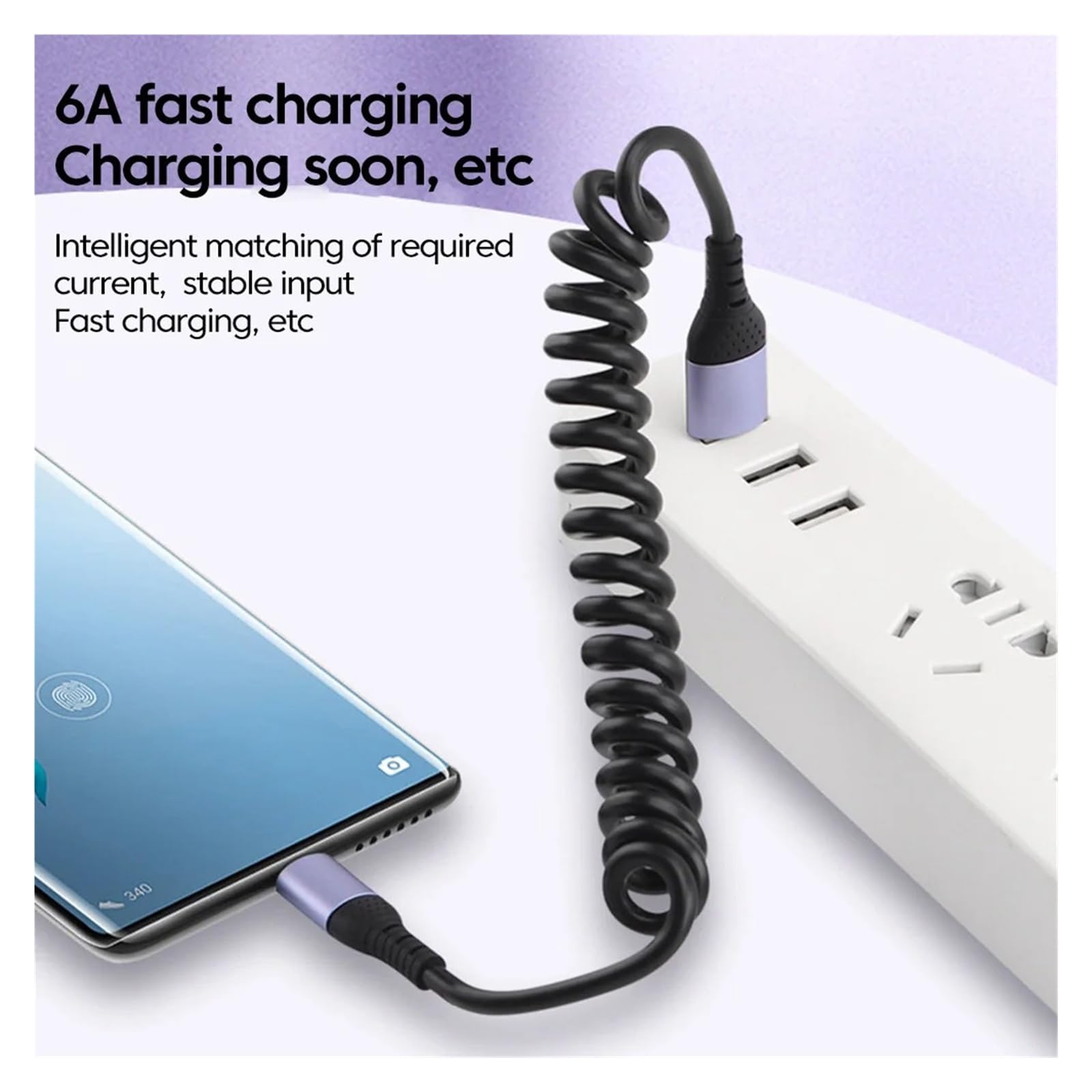 USB C Molla Gomito 6A 66W Carica Veloce Tipo C Cavo per iPhone per Samsung | 66 W C a C