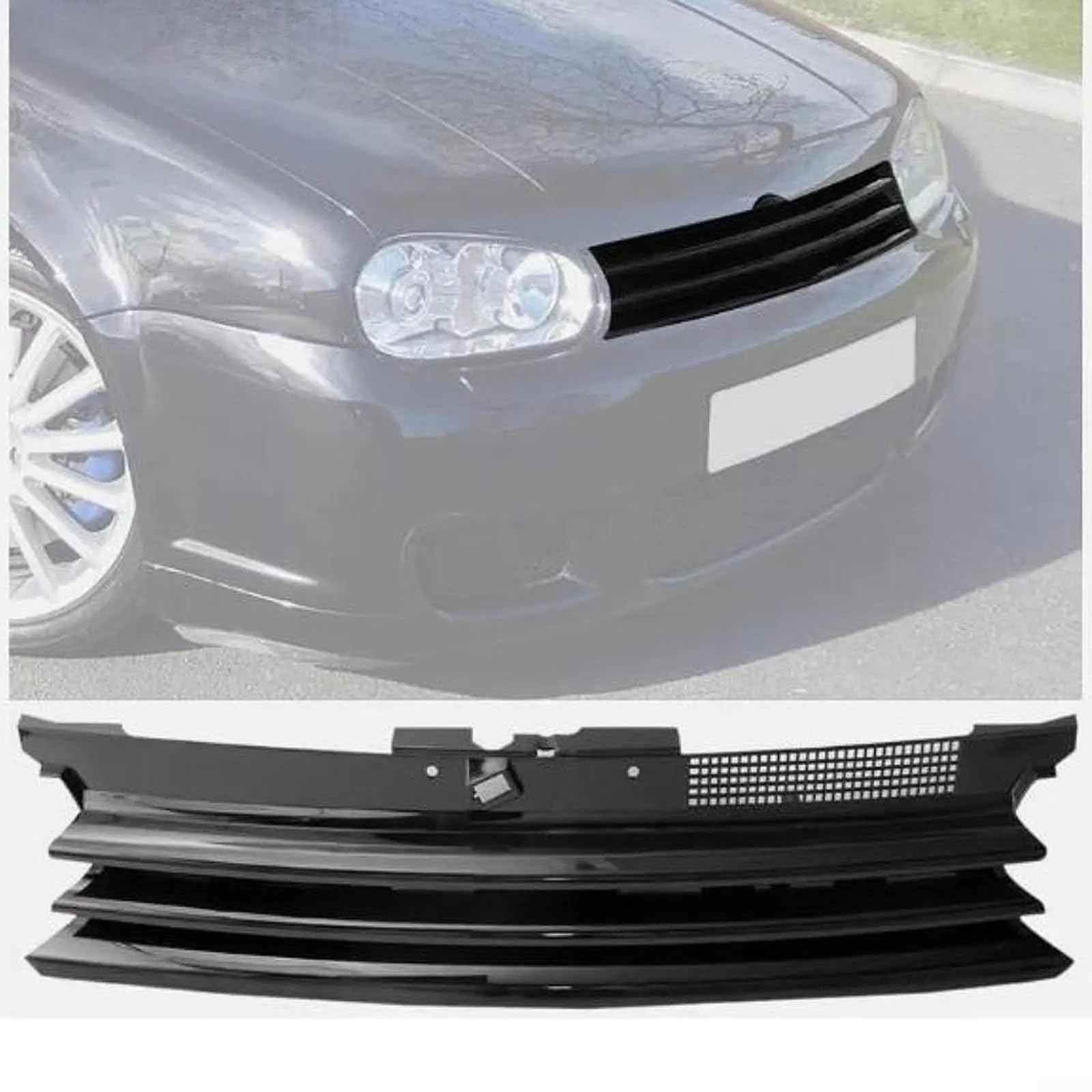 Rejilla delantera para Golf 4 MK4 GTI R32 1997-2004, sustituye a 1J0853655G, material ABS acabado negro, pieza exterior de repuesto directo del coche