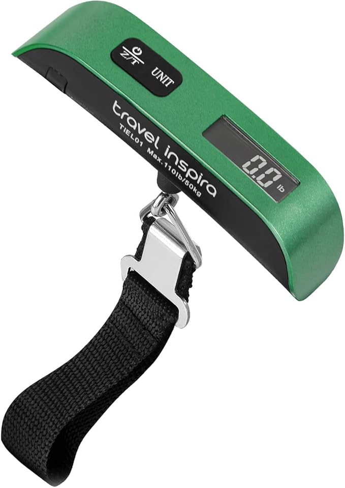travel inspira Luggage Scale, Portable Digital Hanging Baggage Scale for Travel, Suitcase Weight Scale with Rubber Paint, 110 Pounds, Battery Included
