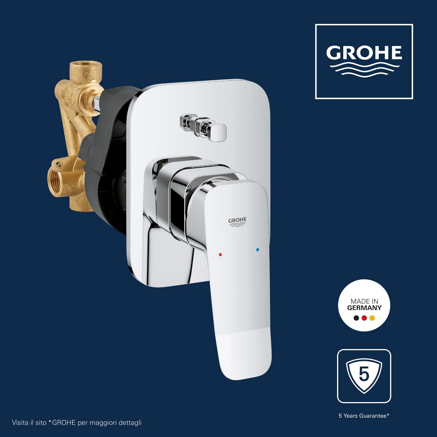 GROHE Dice – Rubinetto Vasca Incasso con Corpo Nascosto Incluso (Set per Installazione Finale, Cartuccia Ceramica 46 mm, Deviatore Automatico), Cromo, 29297000