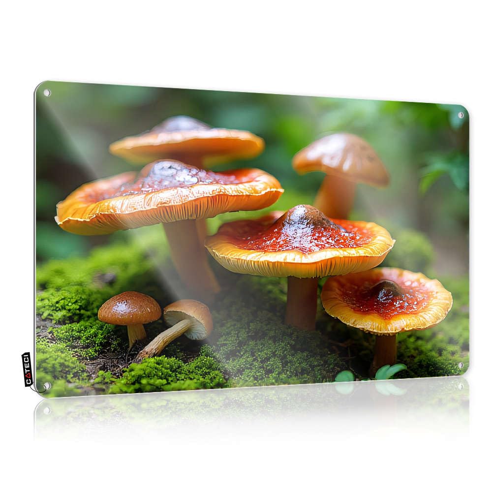 Fzfn Colour Farm Signs Waterproof | Golden Mushrooms Grow Amidst Vibrant Green Moss Nostalgic Street Decoration(30X40cm)