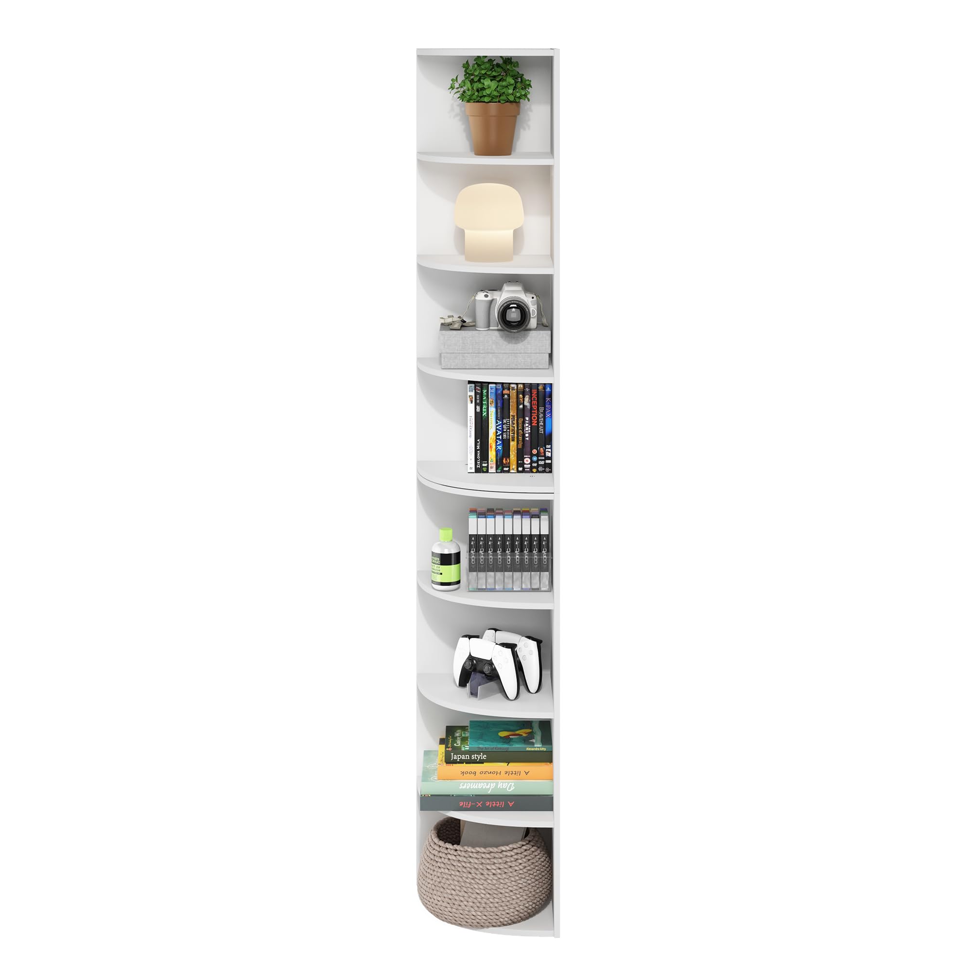 Furinno ECON Mensola Angolare, Libreria Angolare A 8 Ripiani, Scaffale Portaoggetti, Scaffale Espositivo, Libreria, Per Organizzazione E Contenimento In Soggiorno, Ufficio Domestico, Bianco