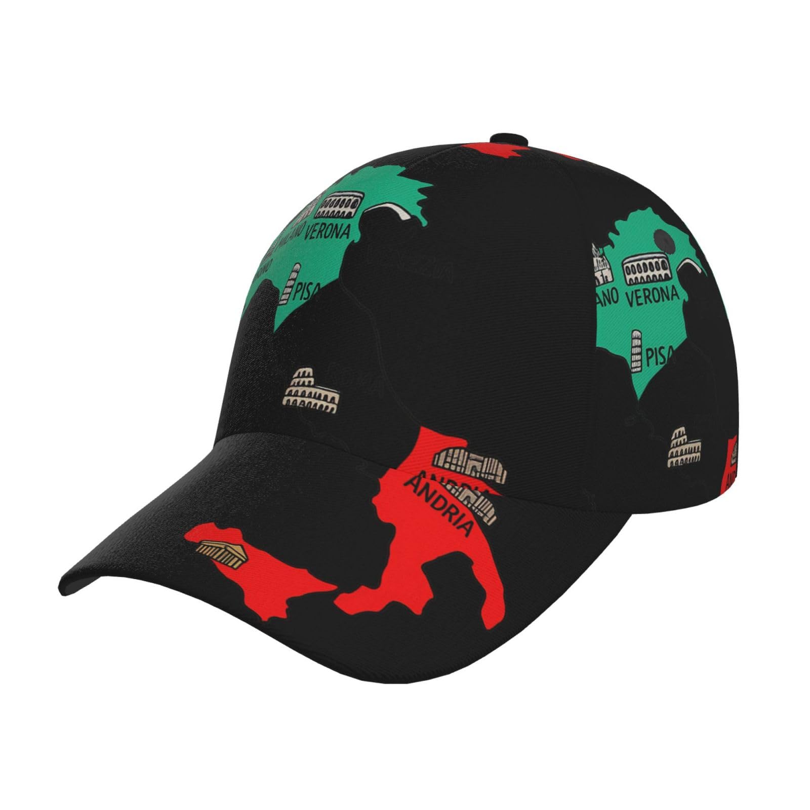 DUWAA Italy Map Cities Marked Print Men's Baseball Caps, Adjustable Trucker Hat, Womens Ponytail Hat, Sport Baseball Cap Black