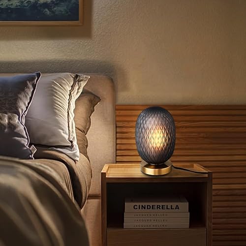 Miniatura 6 de Moderna lámpara de mesa de cristal con globo de mediados de siglo, industrial regulable con control táctil, luces de escritorio, 3 niveles de