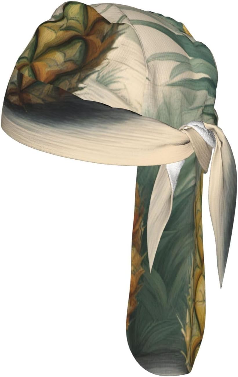 Pineapple Print Unisex Sweatband Wide Headband Breathable Head Scarf Absorb Sweat Bandanas for Running Fishing Black