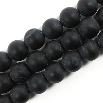 Natural Stone Beads Matte Black Stripe Agate Round Loose Beads for Jewelry Making DIY Bracelet Necklace 10mm