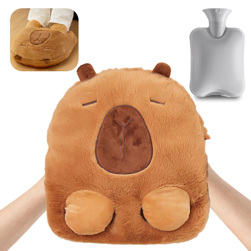 2 in 1, scaldapiedi senza corrente, 1 l, grande borsa dell'acqua calda, tessuto lavabile, super morbido e caldo, per i piedi freddi in inverno
