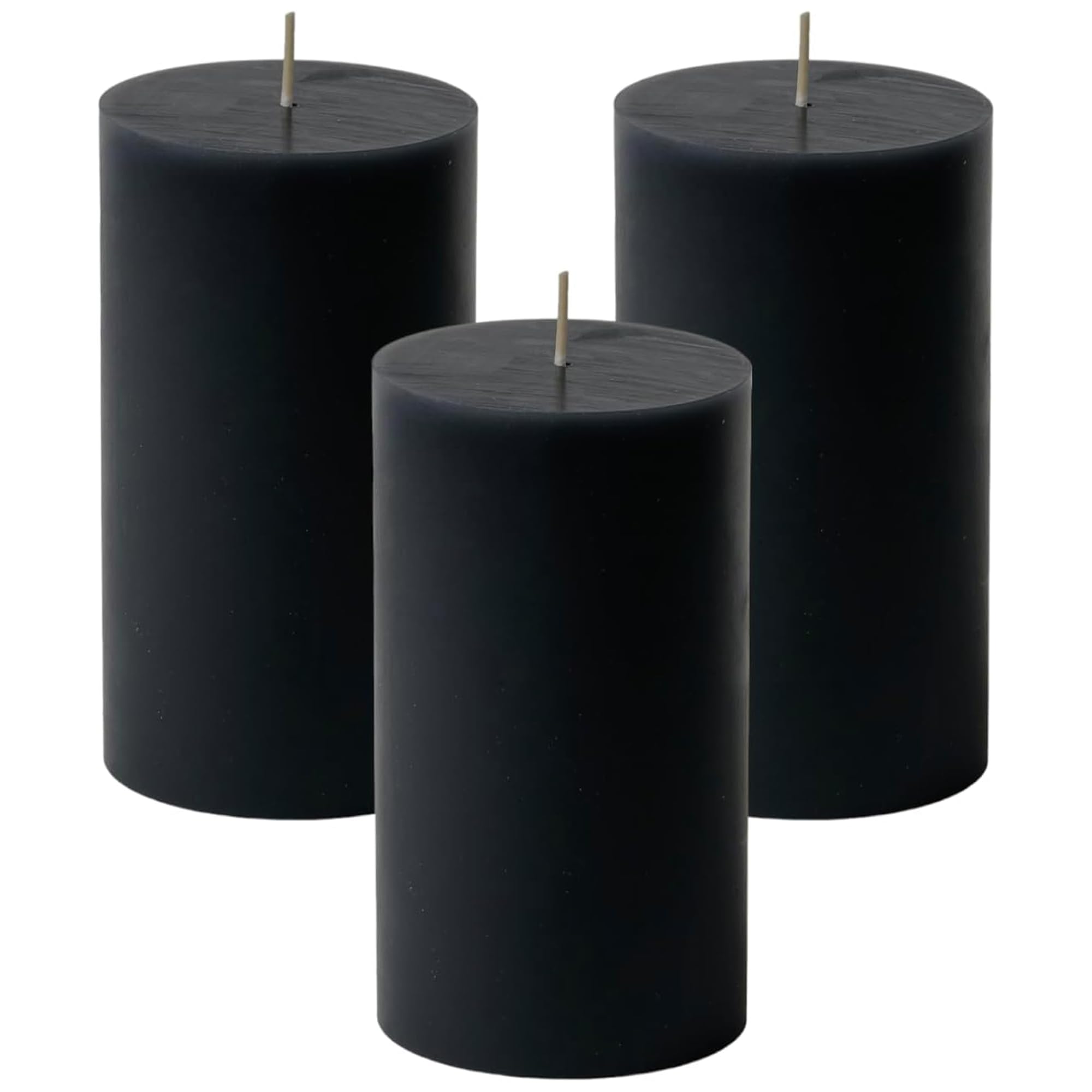 Dripless Unscented Pillar Candles, Set of 3 Hand Poured Black Pillar Candles, Solid Color Non-Scented Candles for Home Decor, Premium Wax, 80 Hr Burn Time, 3x6 Inch