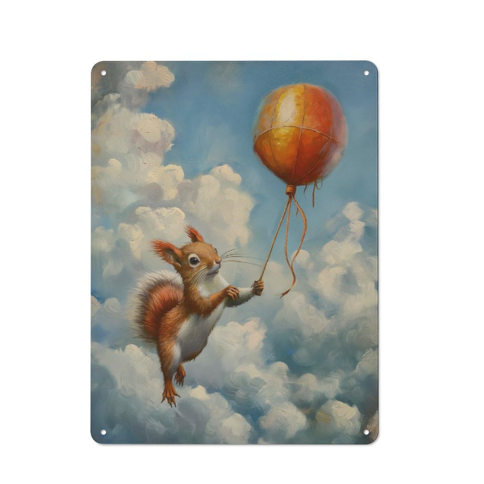 Nostalgic Decorative Tin Plaque 40x30cm Featuring Funny Squirrel Balloon, Classic Pub Decor for Cafe, Pub, Workshop Or Home Bar