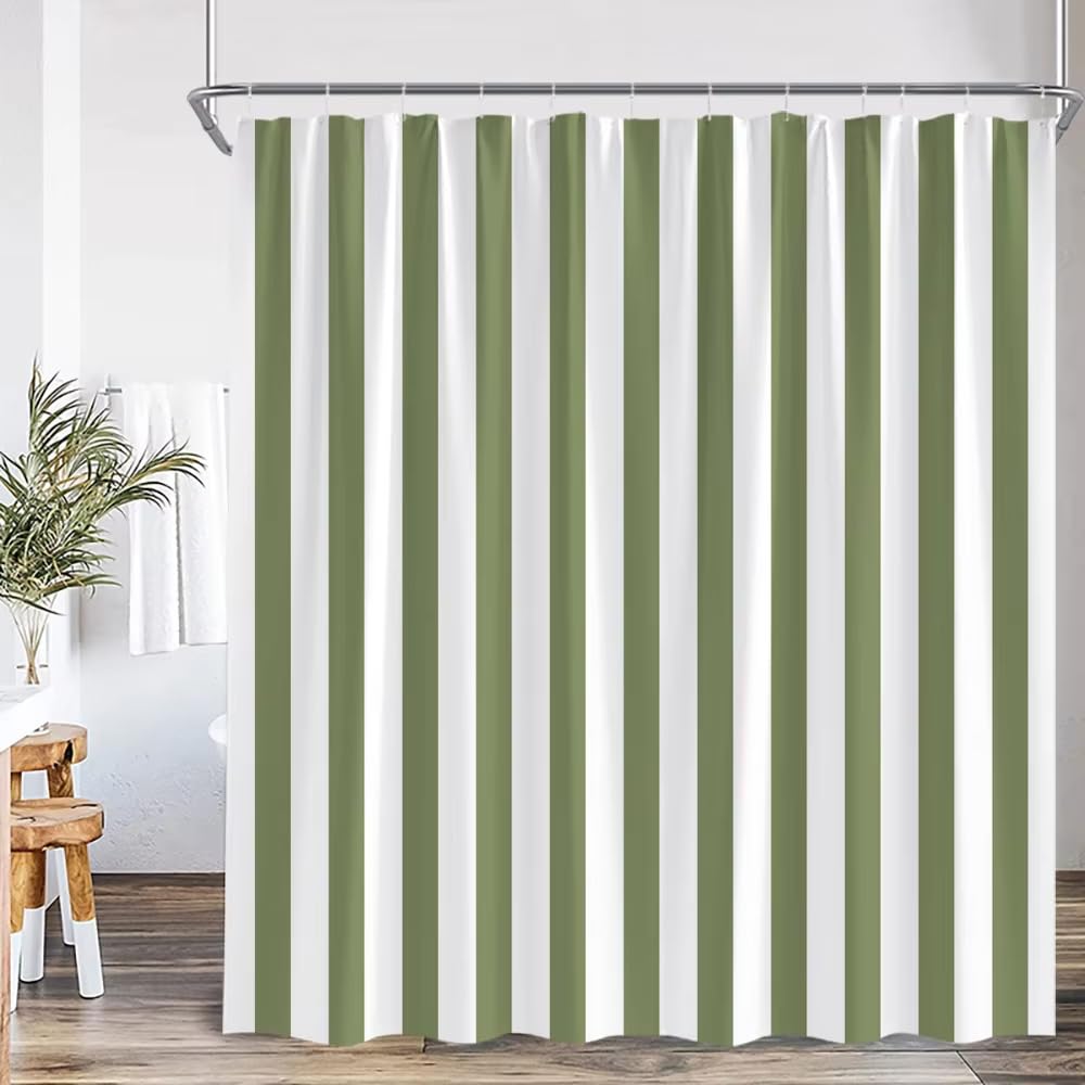 Rideau de douche rayé vertical vert et blanc 135x220cm imperméable
