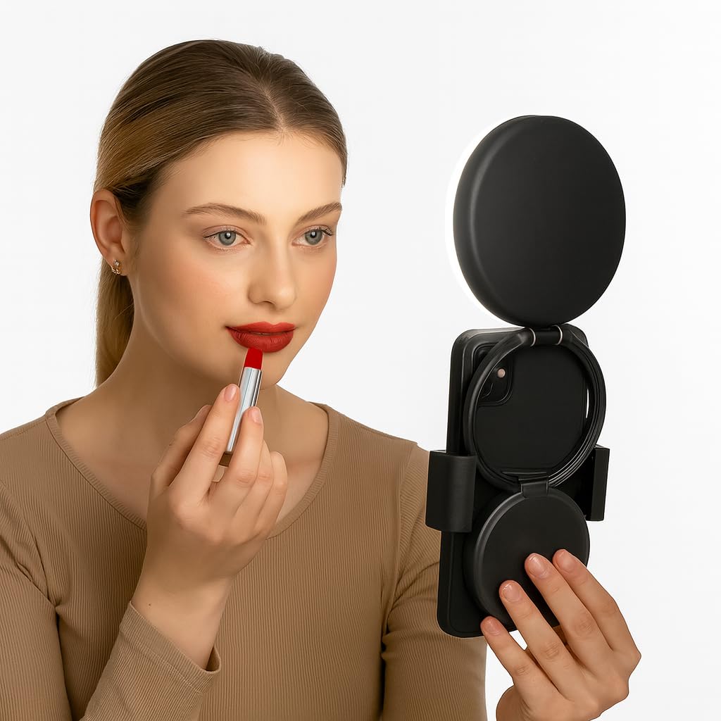 Coslifestore Magnetic Phone Holder with LED Light Mirror– Multi-Angle Portable Ring Light for Makeup, Streaming & Travel Use-image-33