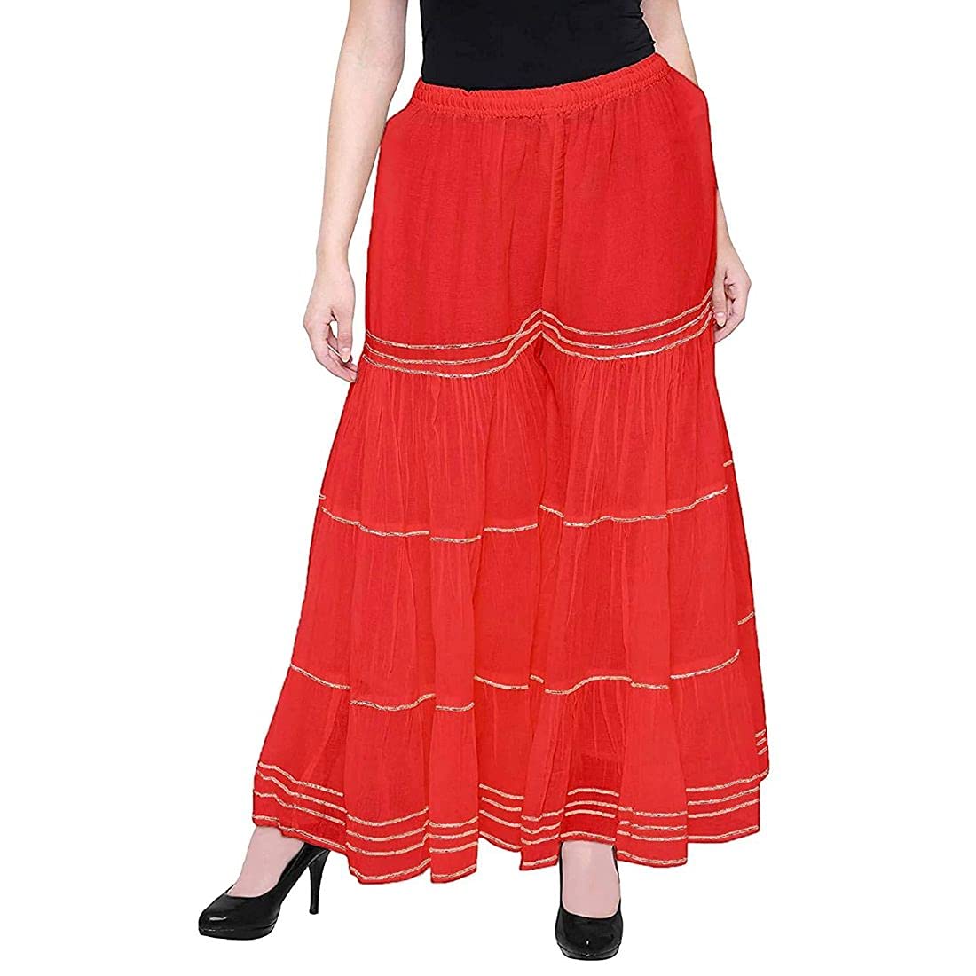 pi world Women Rayon Relaxed Fit Casual Gotta Patti Flared Garara Sharara Palazzo Pant-picture-56