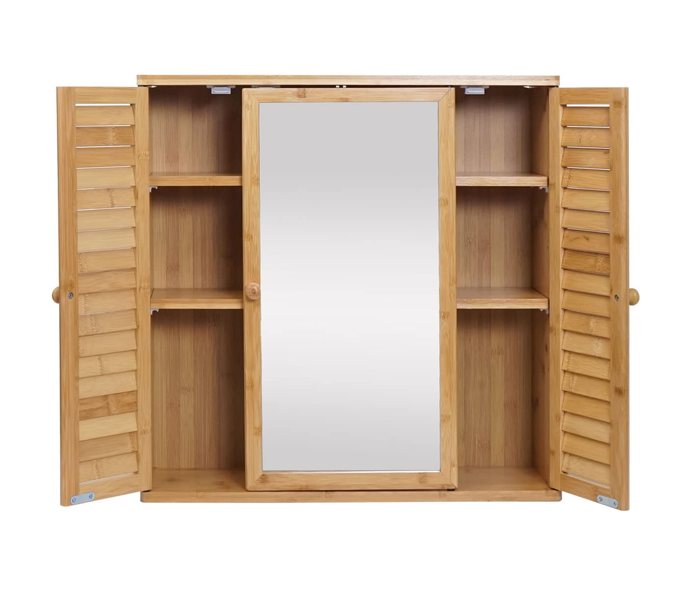 Mendler Szafka z lustrem HWC-B18AM, szafka z lustrem łazienkowym, szafka wisząca, 3 półki, 3 drzwi, lustro bambusowe, 60 x 60 x 15 cm
