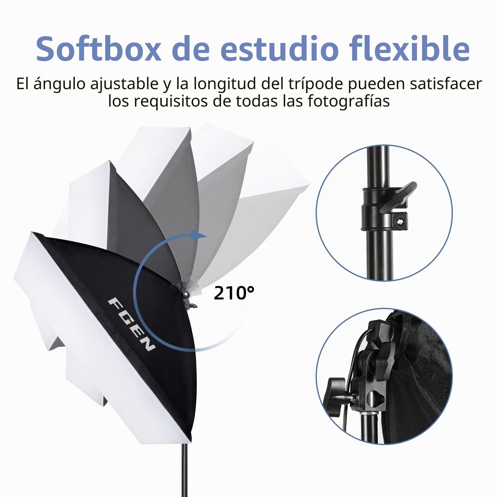 Softbox LED Set, FGen Foco Fotografía 2 x 50 x 70cm con 85W Bombillas LED y 2 Control Remoto, Temperatura Regulable 2700-6400K, Iluminacion Fotografia para Fotos, Retratos, Filmación, Estud,Youtube
