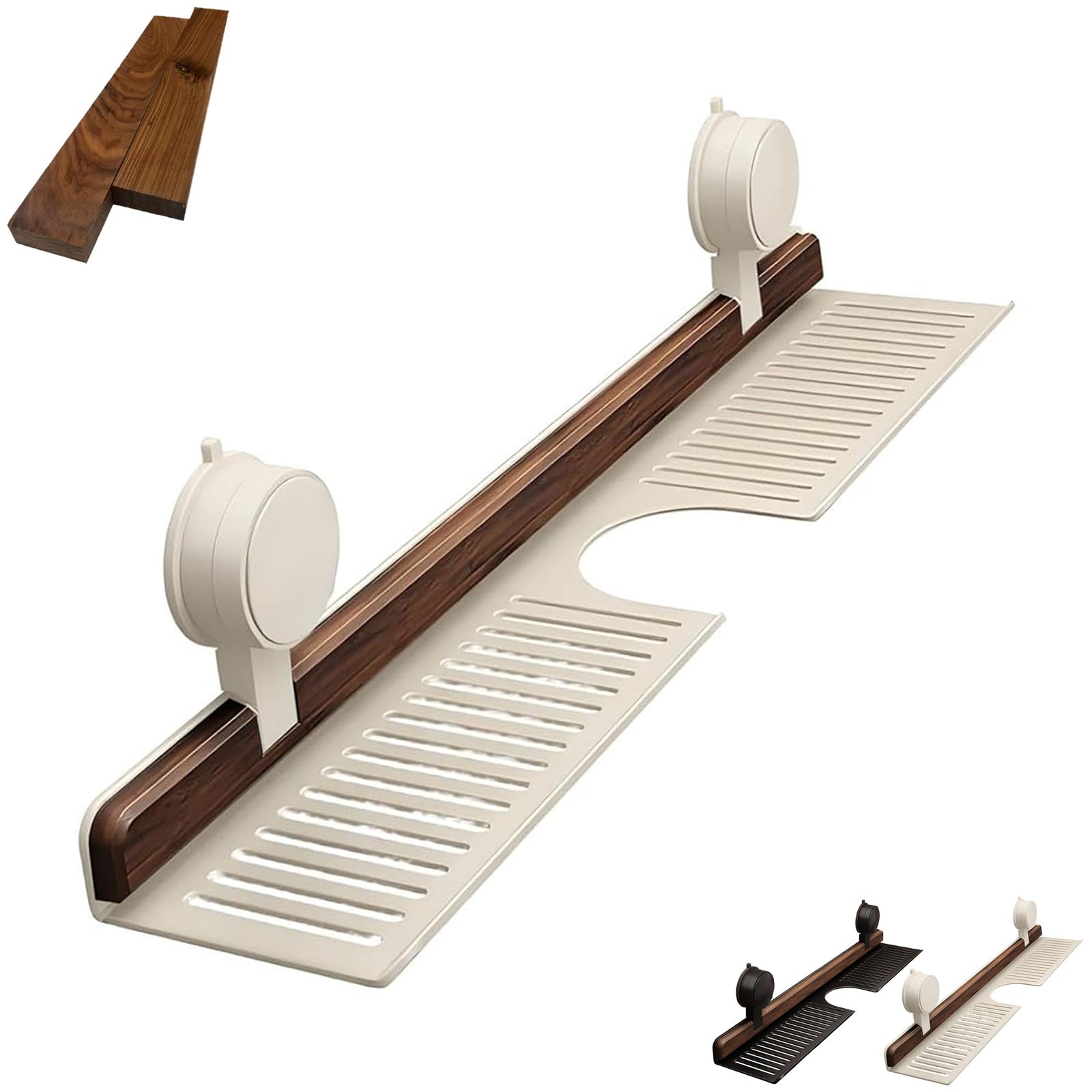 Auriiktch M White Walnut Suction Cup Bathroom Shelf, No-Drill Bathroom Organizer Shelf For Sink And Vanity, Aluminum Suction Cup Shower Caddy (M White)