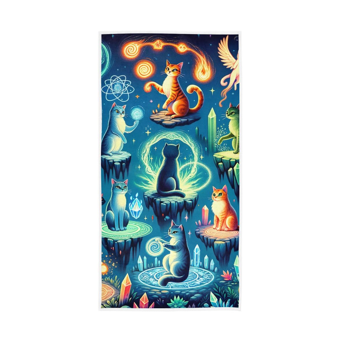 LSRCPD Magical Cats Blue Hand Towels Soft Washcloths Decorative Towels 15 x 30 Inch