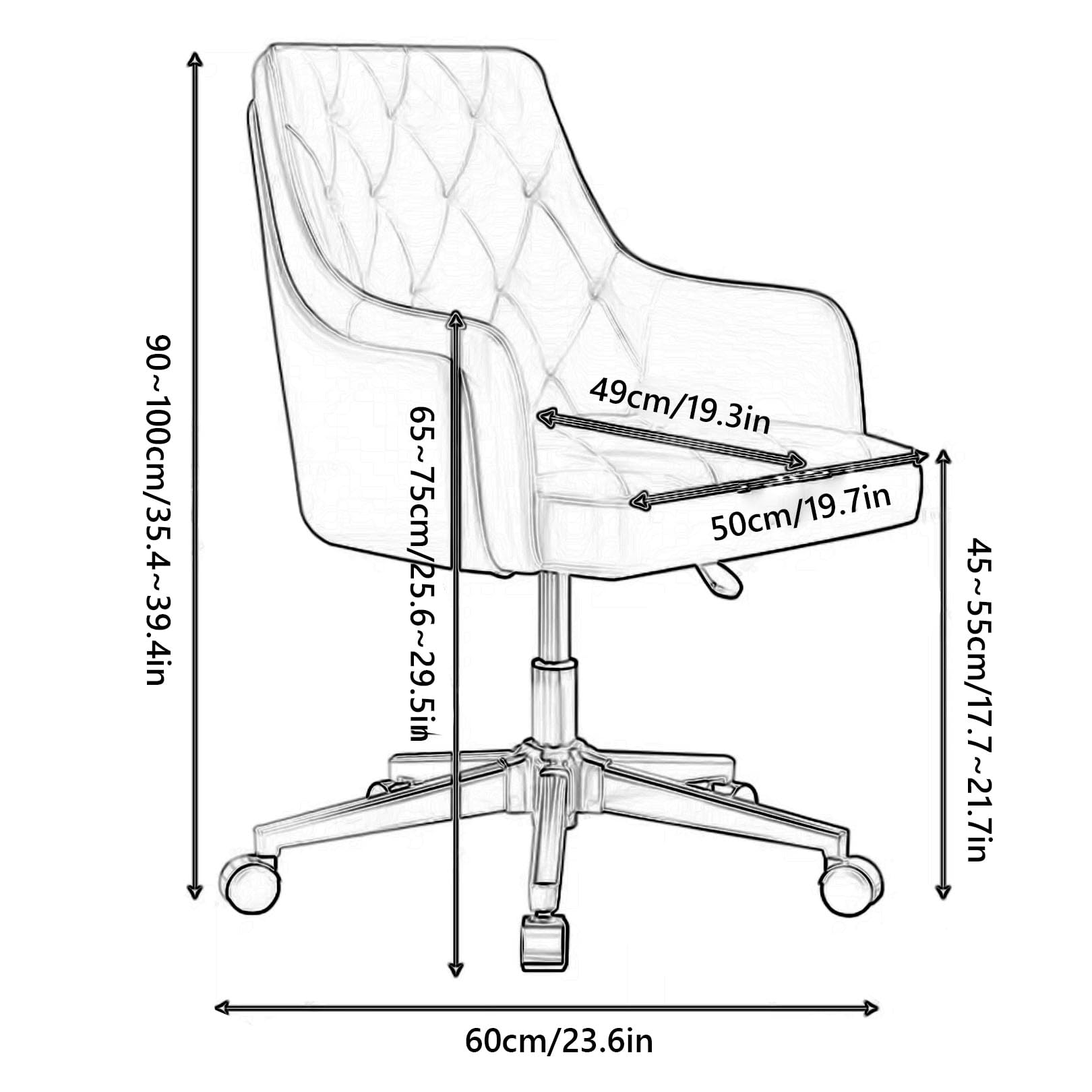 Krzesło biurowe ze skóry PU ze średnim oparciem Ergonomiczne krzesło obrotowe do zadań specjalnych, domowe krzesło biurowe do komputera Krzesło w stylu retro ze złotą metalową podstawą