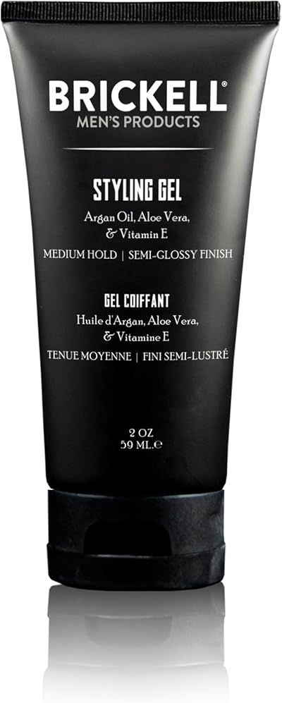 Brickell Men's Hair Styling Hair Gel For Men, All Day Hold for Glossy Style, With Argan Oil, Vitamin E, and Aloe, Scented, 2 Ounce