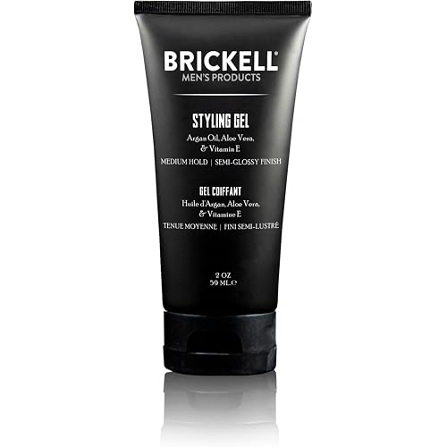 Brickell Men's Hair Styling Hair Gel For Men, All Day Hold for Glossy Style, With Argan Oil, Vitamin E, and Aloe, Scented, 2 Ounce
