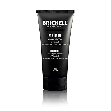 Brickell Mens Hair Styling Hair Gel For Men, All Day Hold for Glossy Style, With Argan Oil, Vitamin E, and Aloe, Scented, 2 Ounce