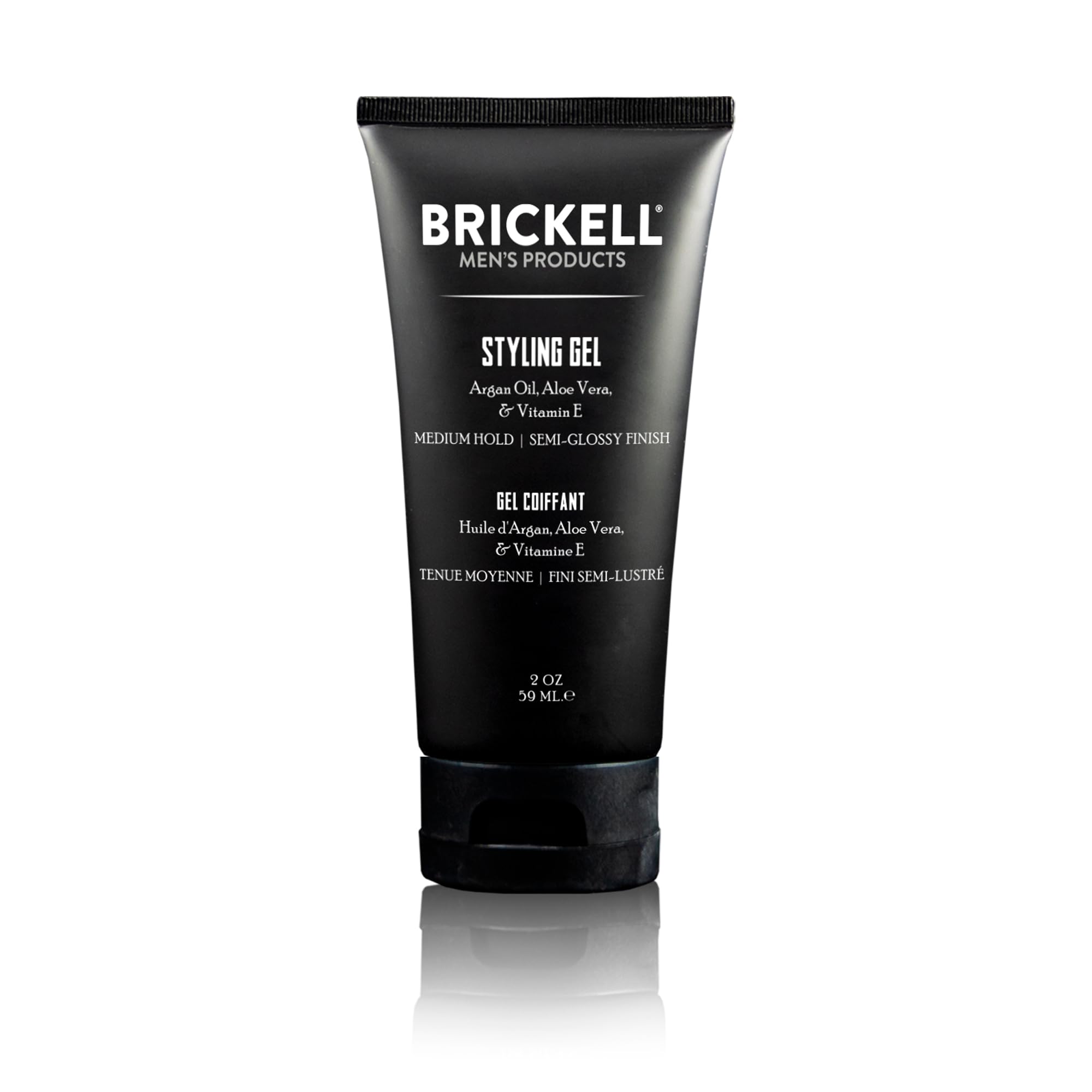 Brickell Men's Hair Styling Hair Gel For Men, All Day Hold for Glossy Style, With Argan Oil, Vitamin E, and Aloe, Scented, 2 Ounce
