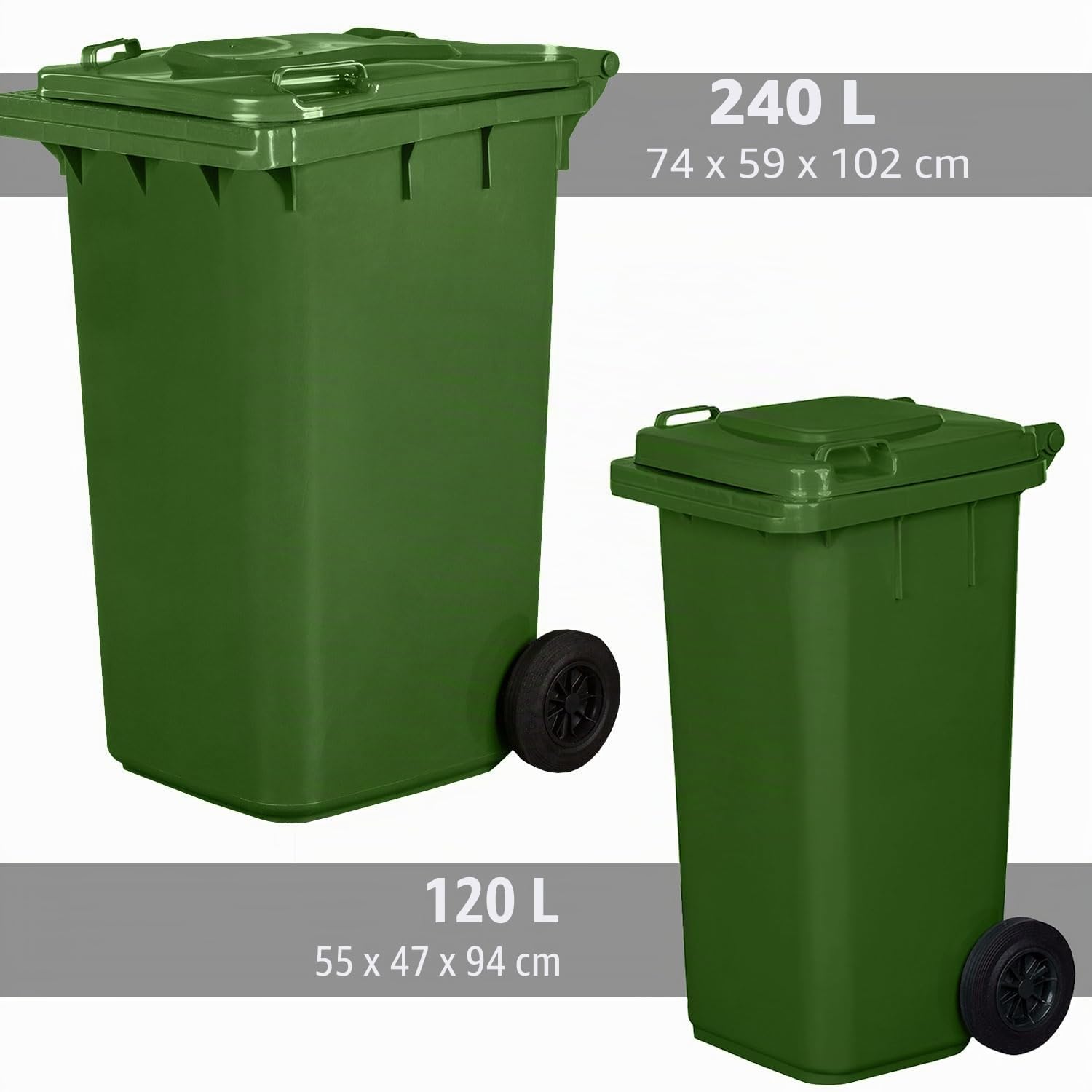 Jestic Mülltonne 120 240 mit leisen Gummirädern, für Mülltrennung, Recycling innen außen, EN840 (240 Liter, grün)
