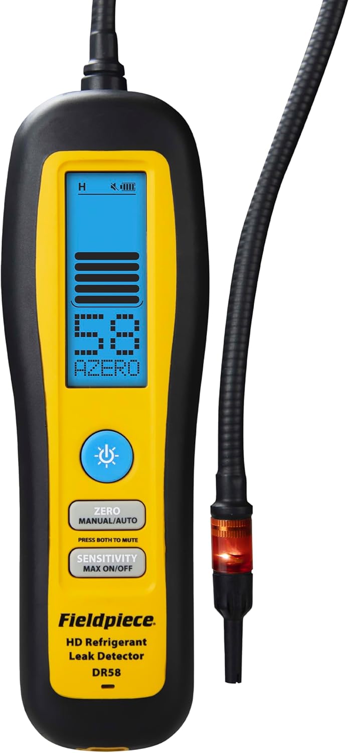 Fieldpiece - DR58 Heated Diode Refrigerant Leak Detector - Ultra-Sensitive Leak Sniffer with Large, Backlite LCD Screen - Lightweight HVAC Tool