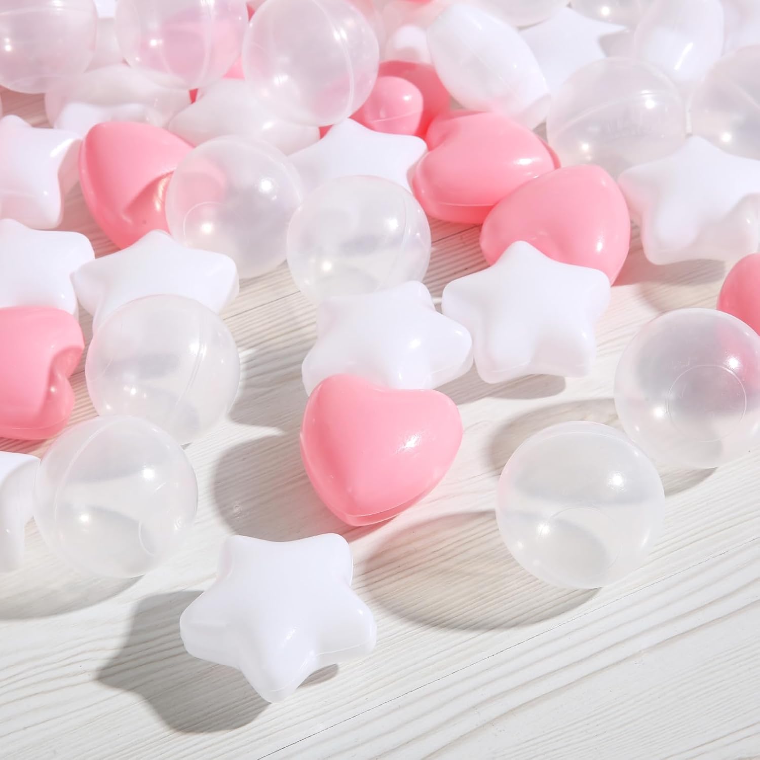 كرات حوض الكرات، 100 كرة محيطية وردية للأطفال، خيام لعب للأطفال، كرات بلياردو ناعمة من البلاستيك لتزيين أعياد الميلاد والحفلات، ألعاب الملاعب، كرات بلياردو - (اللون: وردي + أبيض + شفاف)