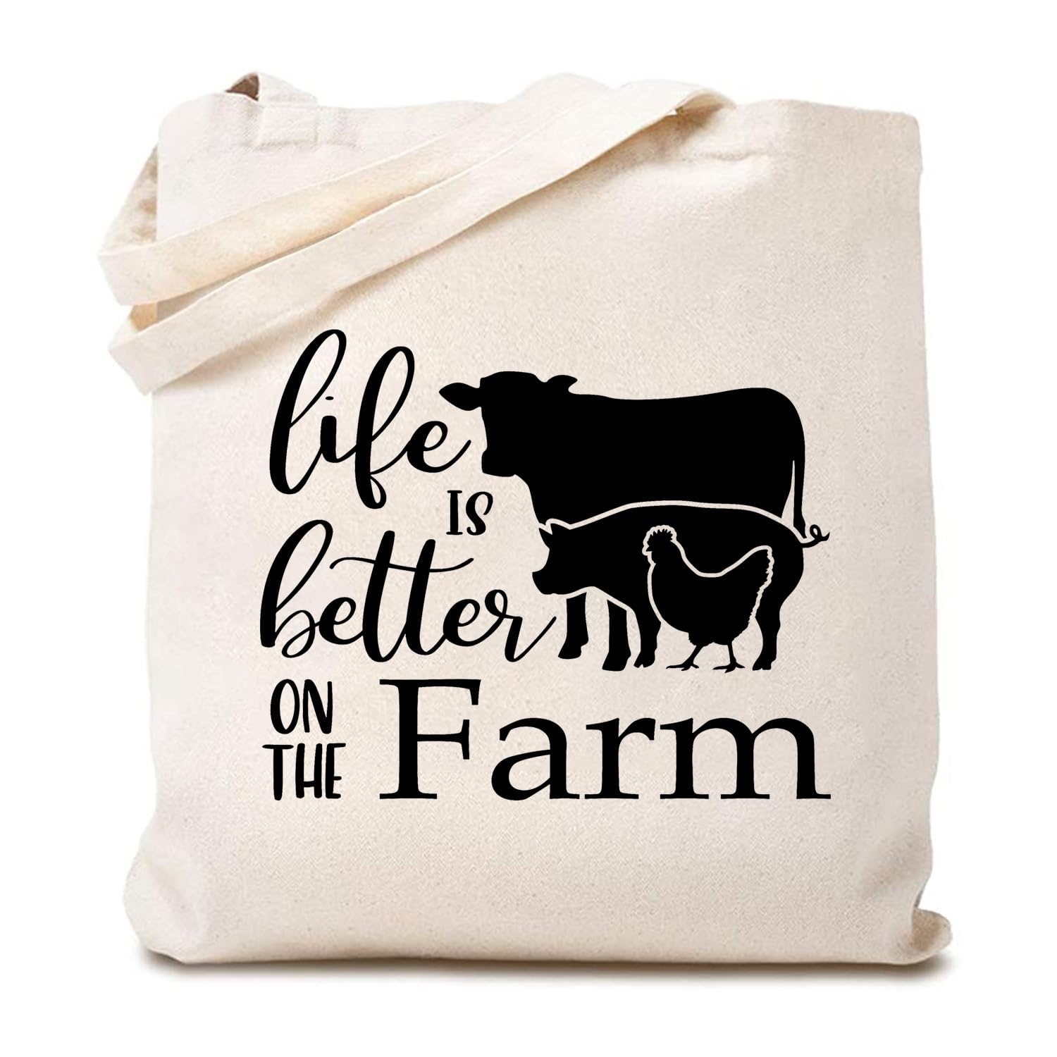 TSIIUO Life is Better on the Farm Canvas Tote Bag Gift for Women Farmer Gift Farming Cows Reusable Grocery Shopping Bag