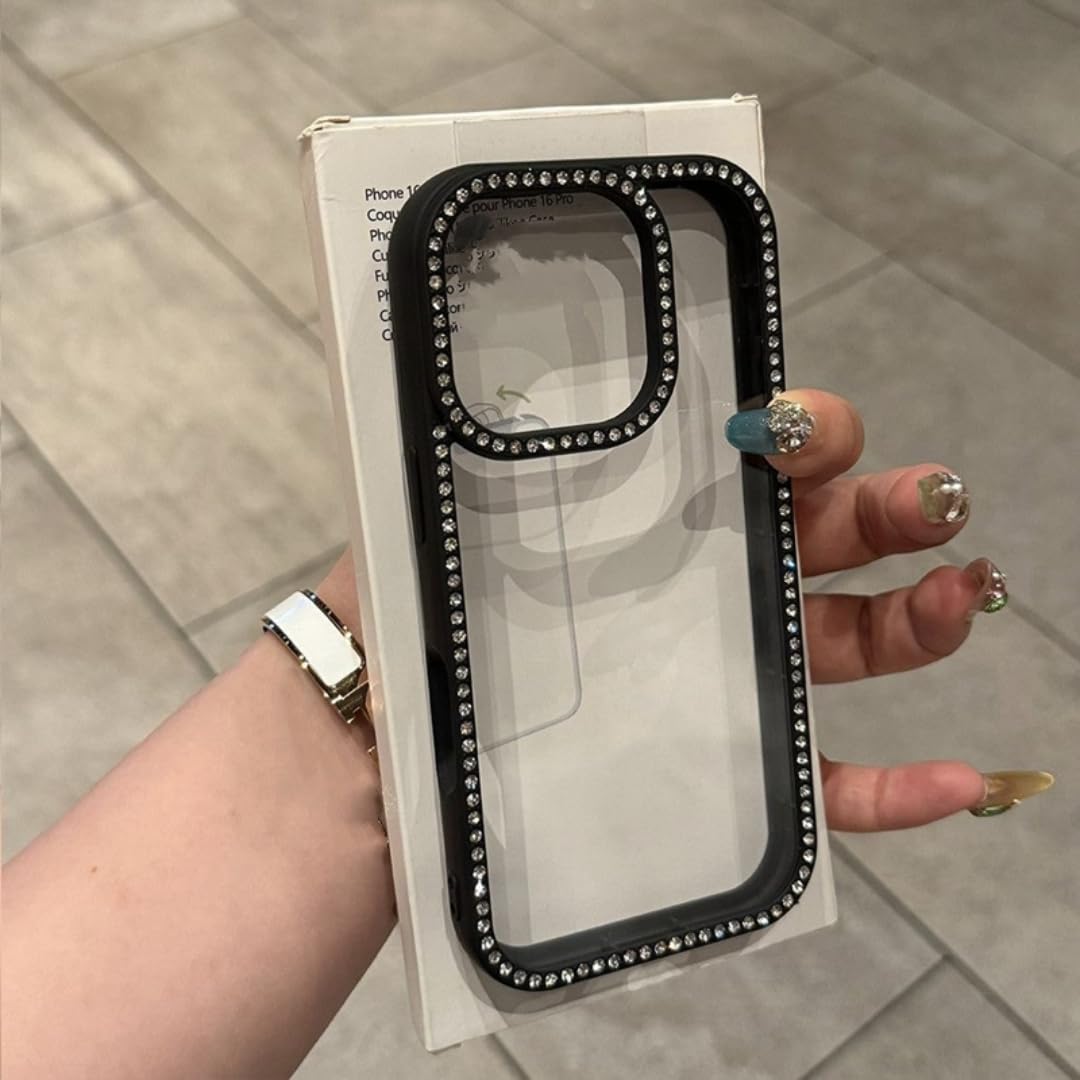 Coque iPhone 16 Plus transparente antichoc noire pailletée luxe
