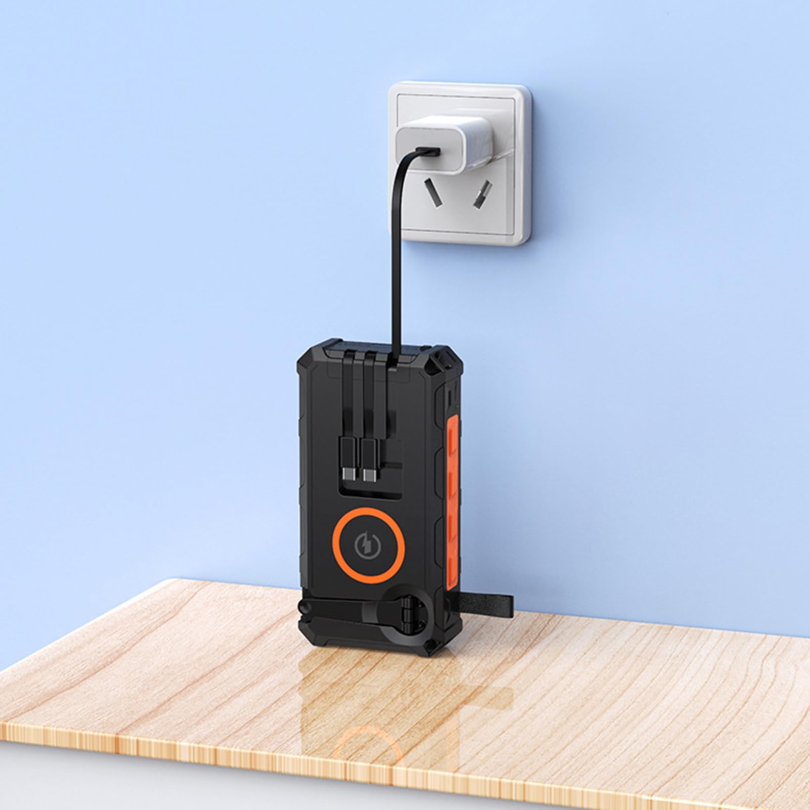 Power Bank Solare Luce LED Ricarica Wireless Dispositivi Elettronici | Power Bank a Manovella Per Casa, Escursioni, Campeggio, Pesca, Uomo, Donna, Ragazzi, , Giovani