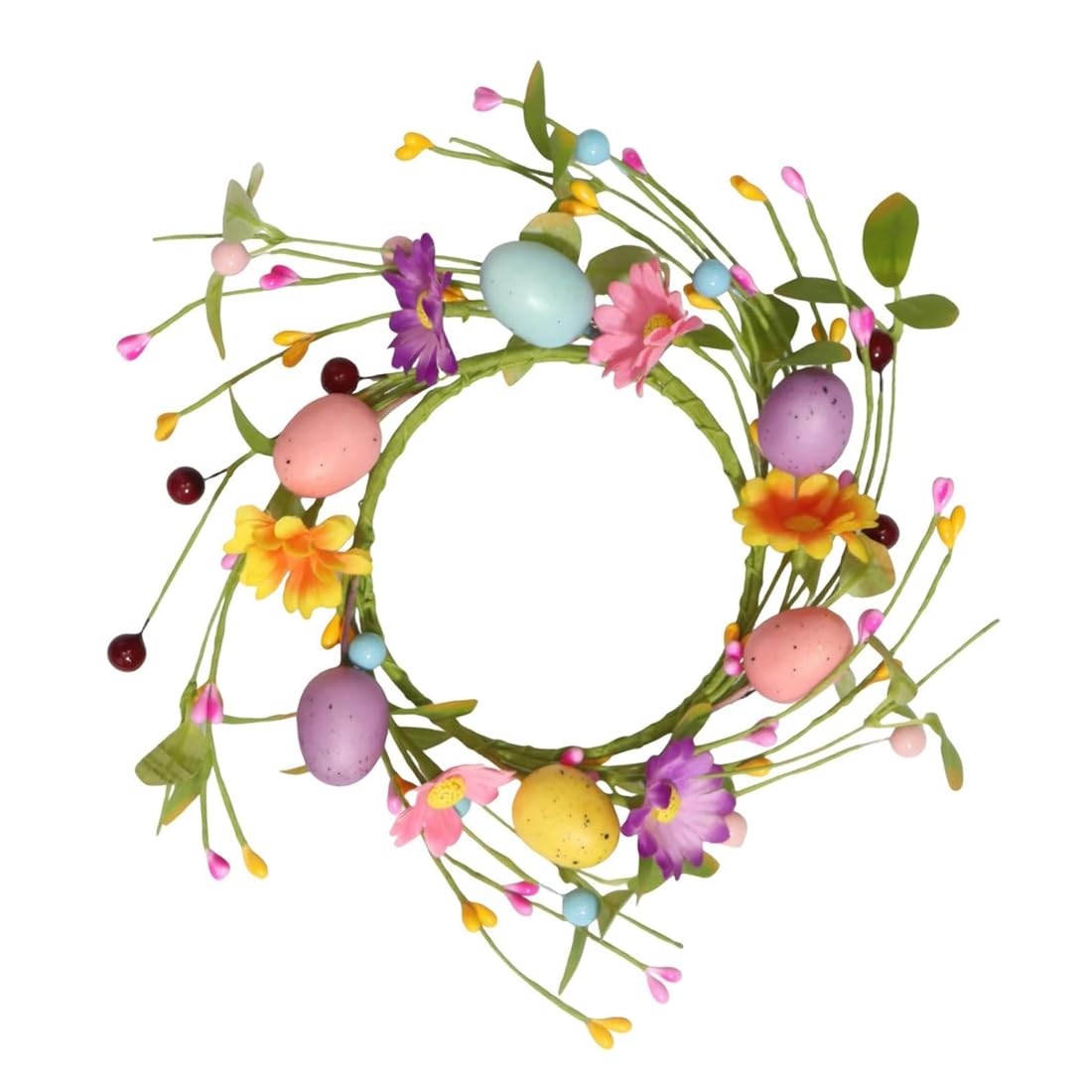 UDSKNV[KSL Spring Artificial Flower Berry Wreath Candle Ring Holder for Easter Eggs Mini Decorations