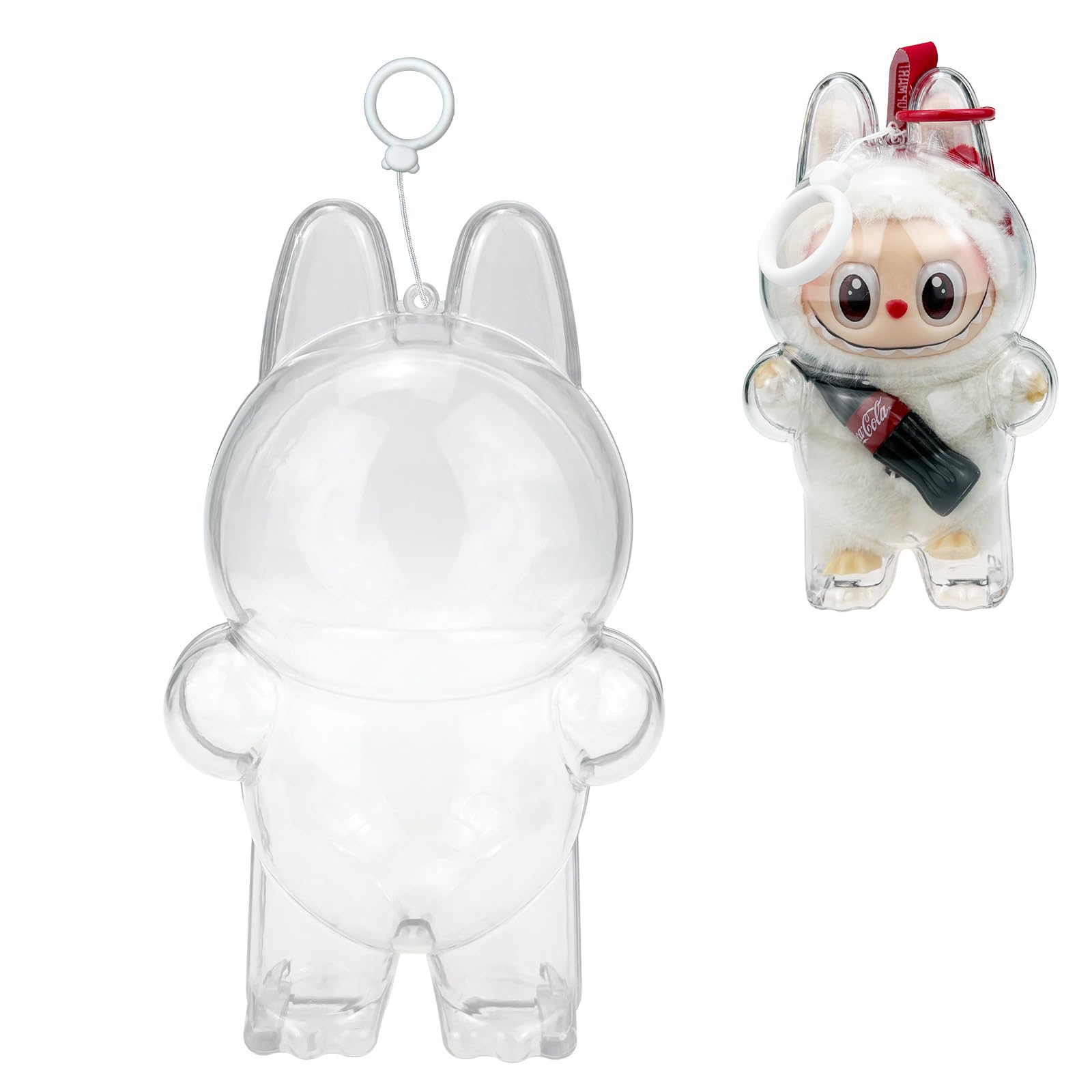 Transwon Protective Case Cover for LABUBU Cola Bottle, Clear Acrylic Display Box Hard Case Accessories with Silicone Strap for The Monsters Cola Series Surprise Shake - Cola Stand