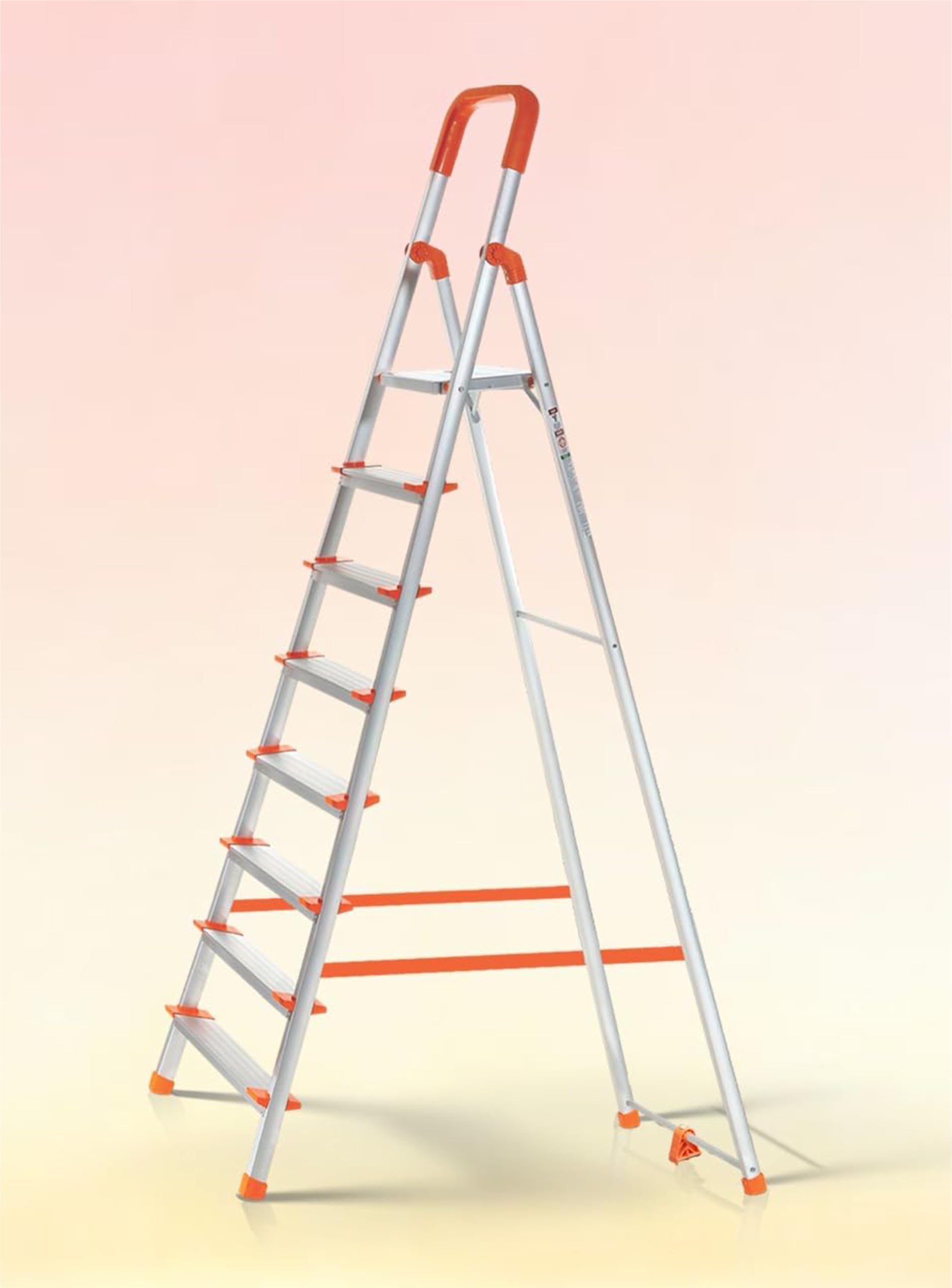 Houza 8 Step Foldable Aluminium Step Ladder for Household, Lightweight and Anti-Slip Multipurpose 250 Kg Load Bearing with 5-Year Warranty