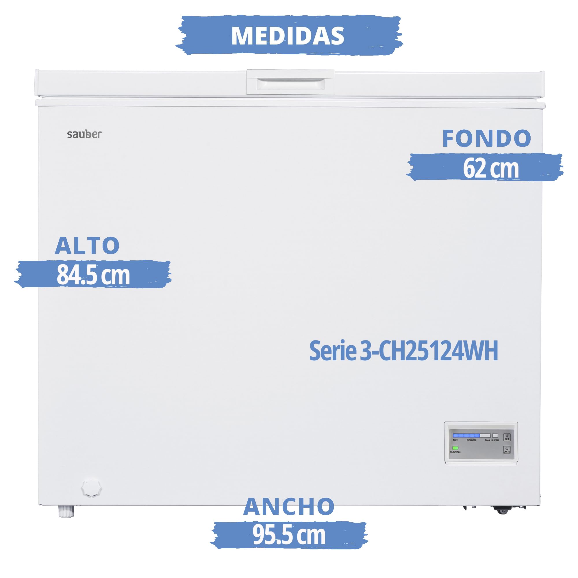 Sauber - Congelador Horizontal SERIE 5-CH251 24WH - Eficiencia energética: E - Ancho: 96 X 55 cm - 251 litros - - Luz LED en PUERTA - ENTREGA Y RETIRADA USADO EN DOMICILIO INCLUIDA