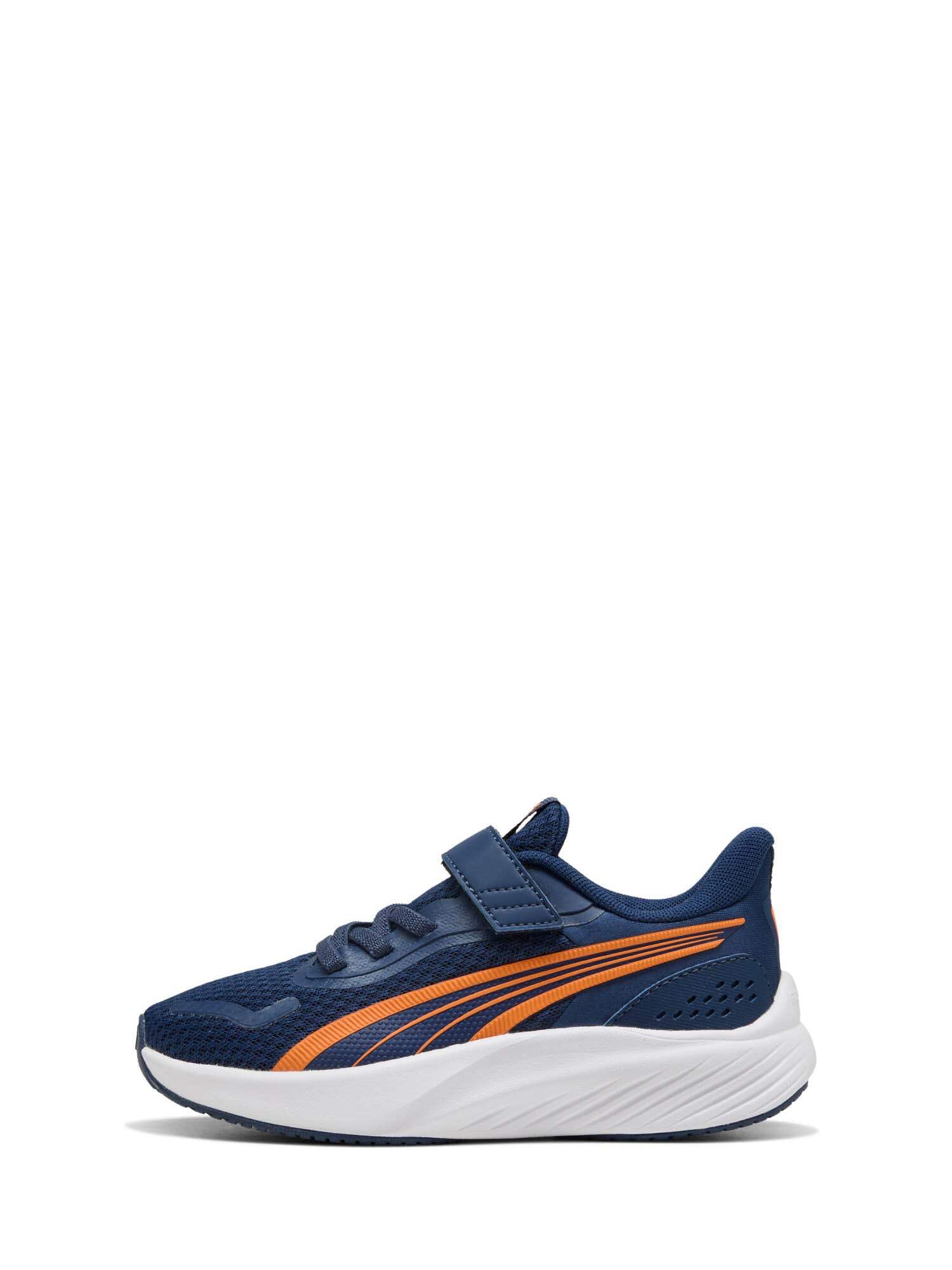 PUMA Unisex Pounce Lite Ac+ Ps Sneaker dziecięce, Perski niebieski pomarańczowy Glo PUMA biały, 34 EU