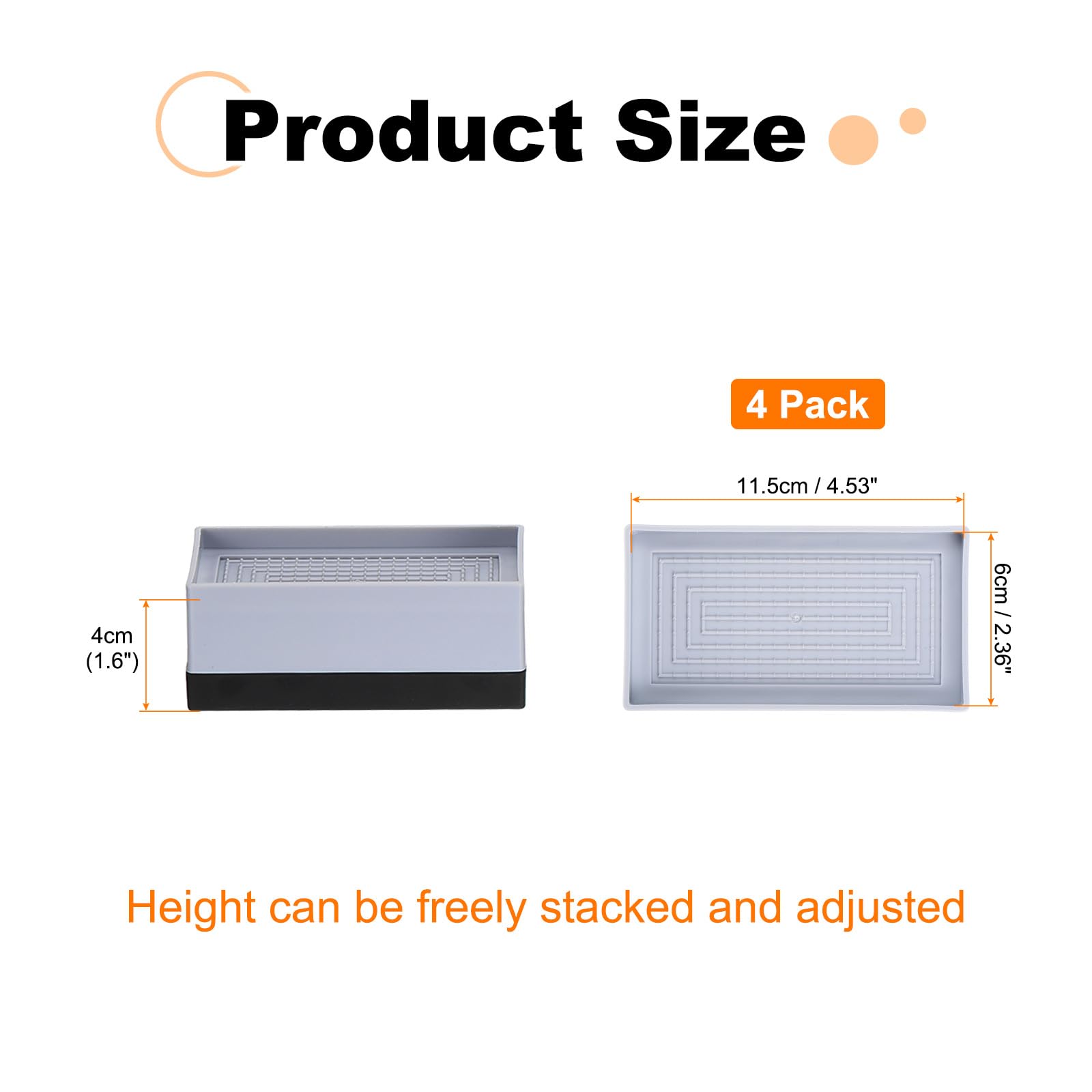 uxcell 4-Pack Rectangle Bed Risers, 1.6 Inch Full Edge Heavy Duty Adjustable Furniture Risers for Bed Sofa Table and Couch Lift (Gray)