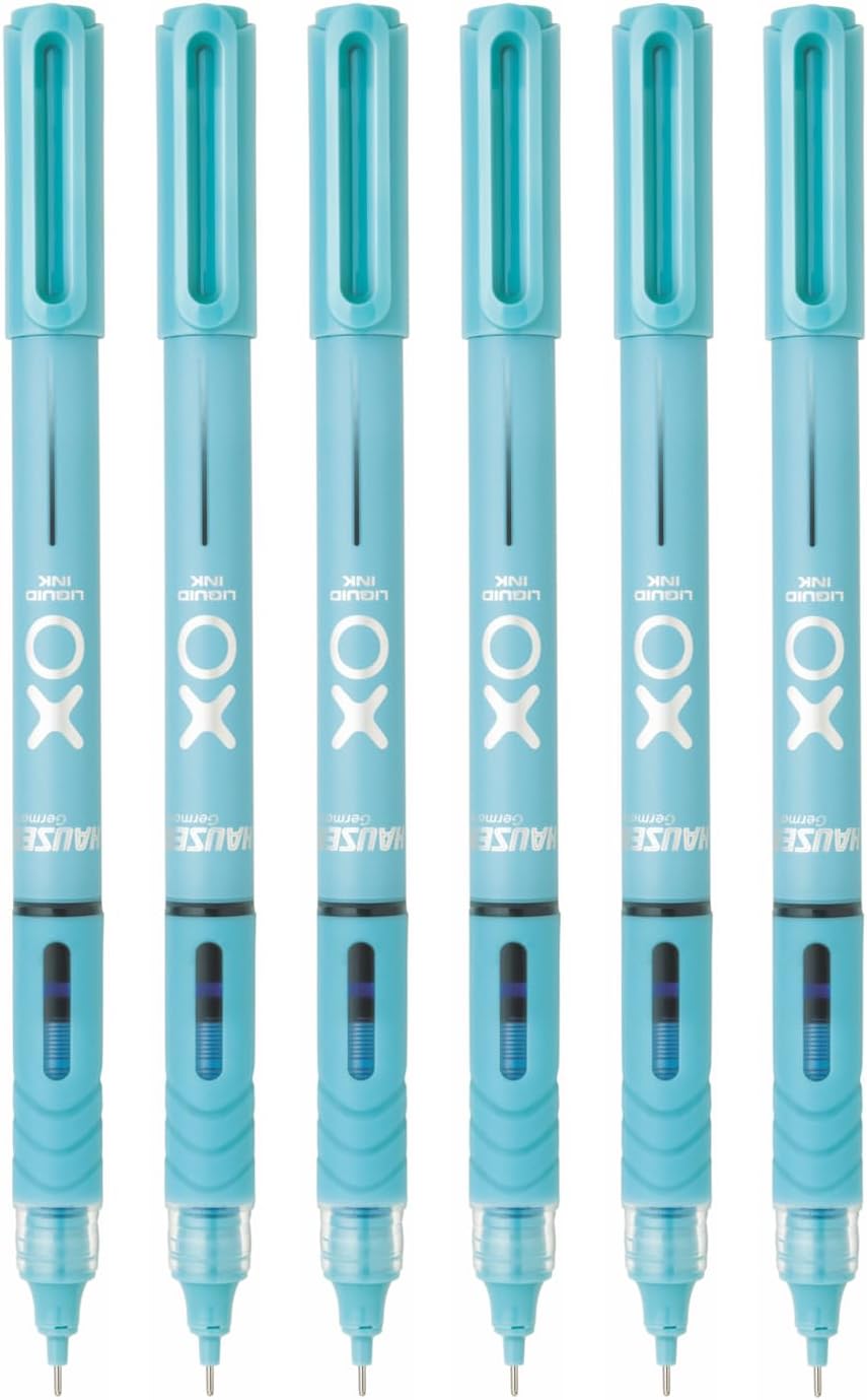 Hauser XO Liquid Ink Roller Pen | Needle Tip For Smooth & Consistent Ink Flow | Fitted with Controlled Ink Flow System & Rubberized Grip | Blue Ink, Pack of 6